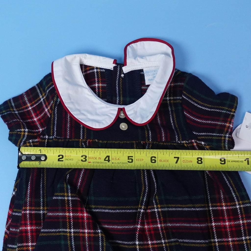 Edgehill Collection NB Newborn Plaid Bubble Romper Dress Peter Pan Collar NWT
