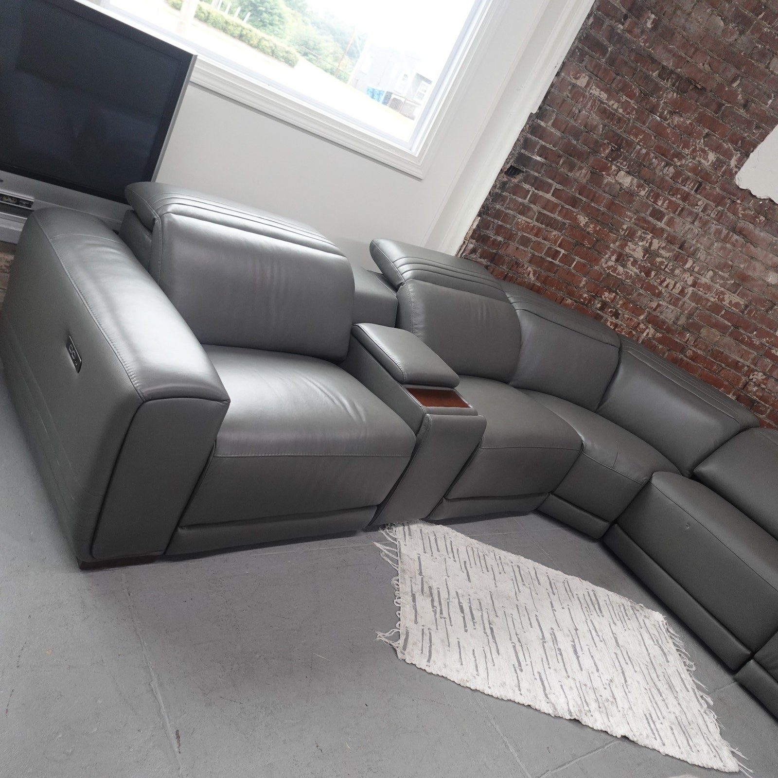 Karson Leather Power Reclining Sectional with Power Headrests