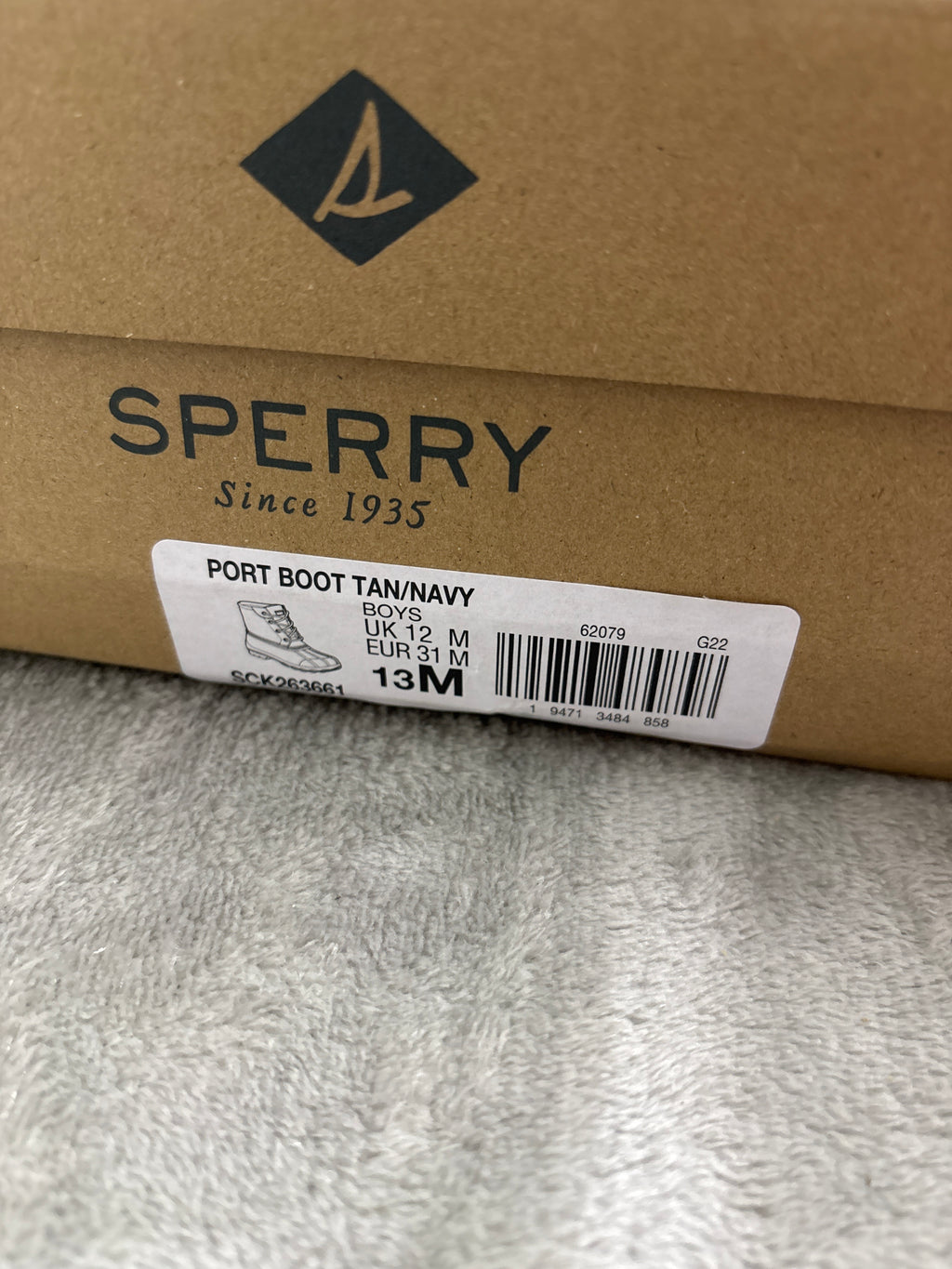 Sperry Port Duck Boots Boys Size 13M Tan Navy SCK263661