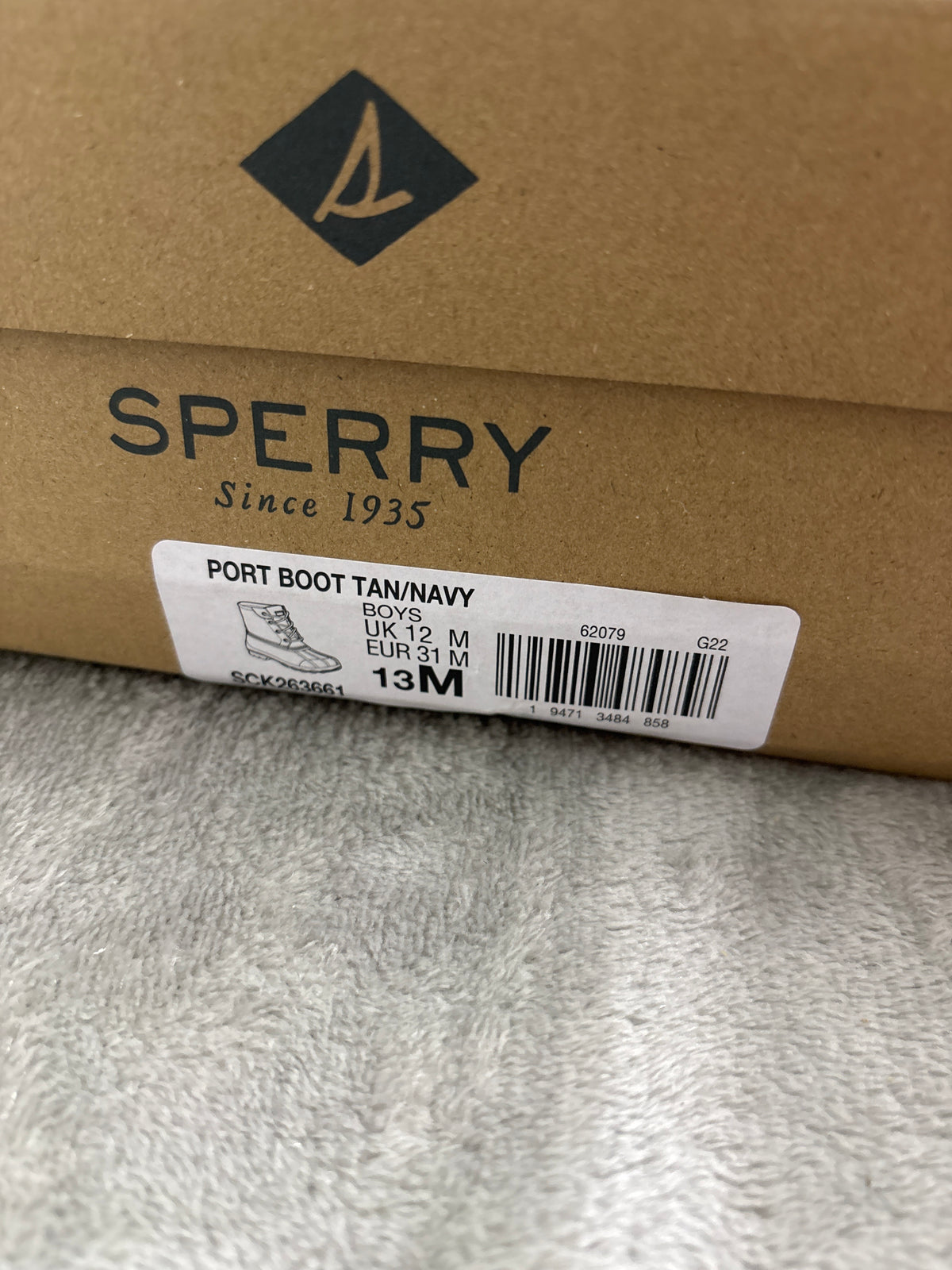 Sperry Port Duck Boots Boys Size 13M Tan Navy SCK263661