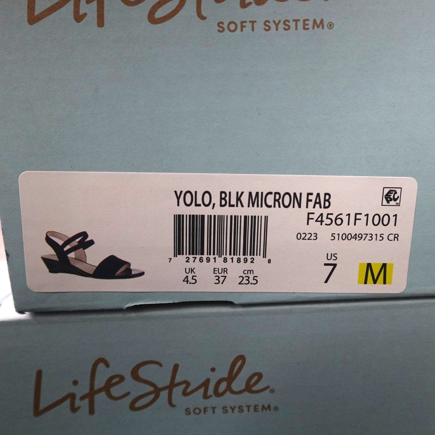 LifeStride Yolo Sandal Women's Size 7M Black Micron Fabric F4561F1001