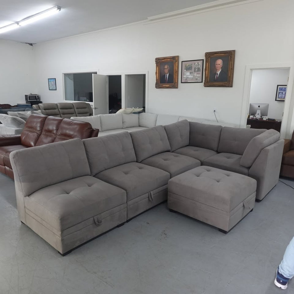Vaughnn 6-piece Fabric Modular Sectional with Storage Gray