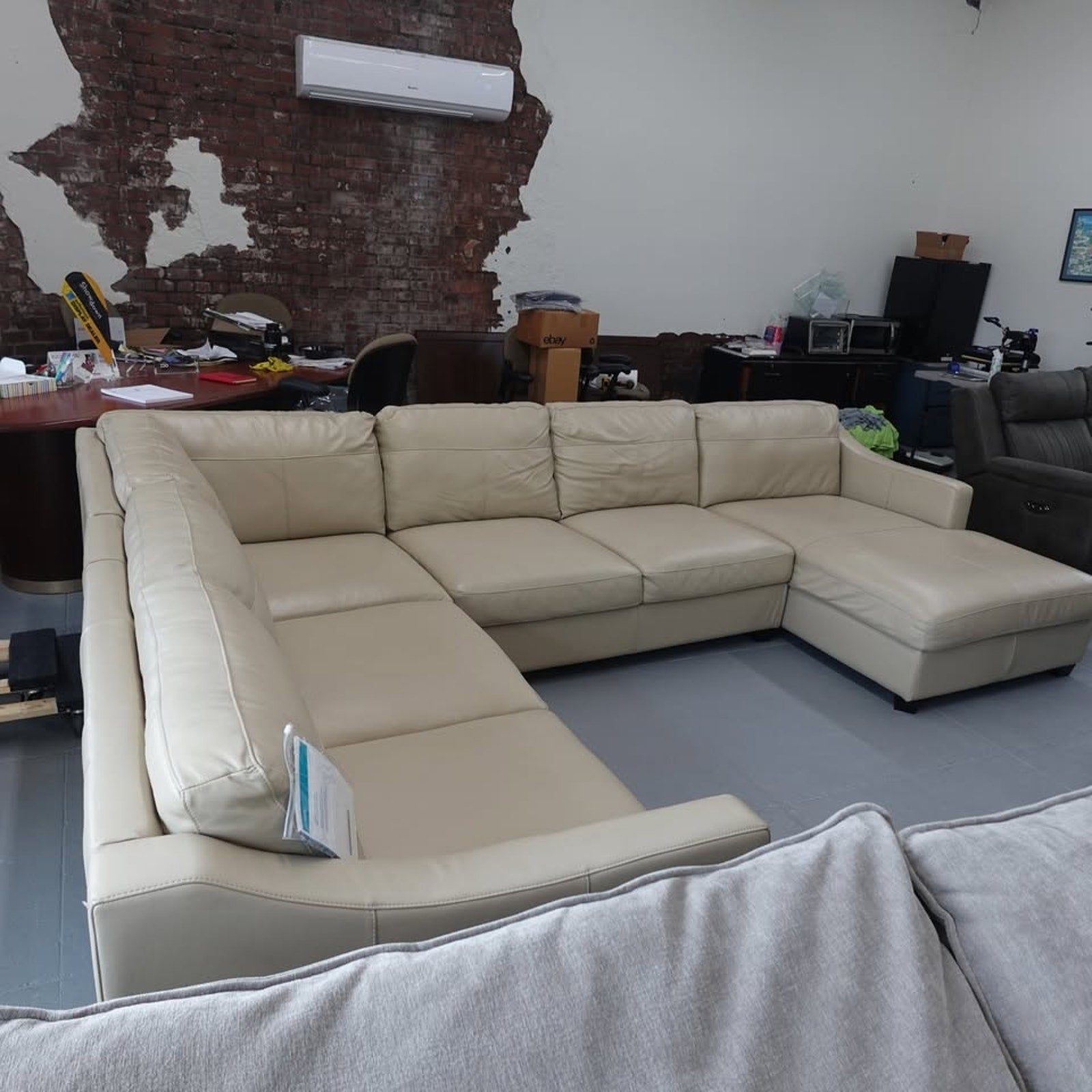 Pauline Leather Chaise Sectional - Cream