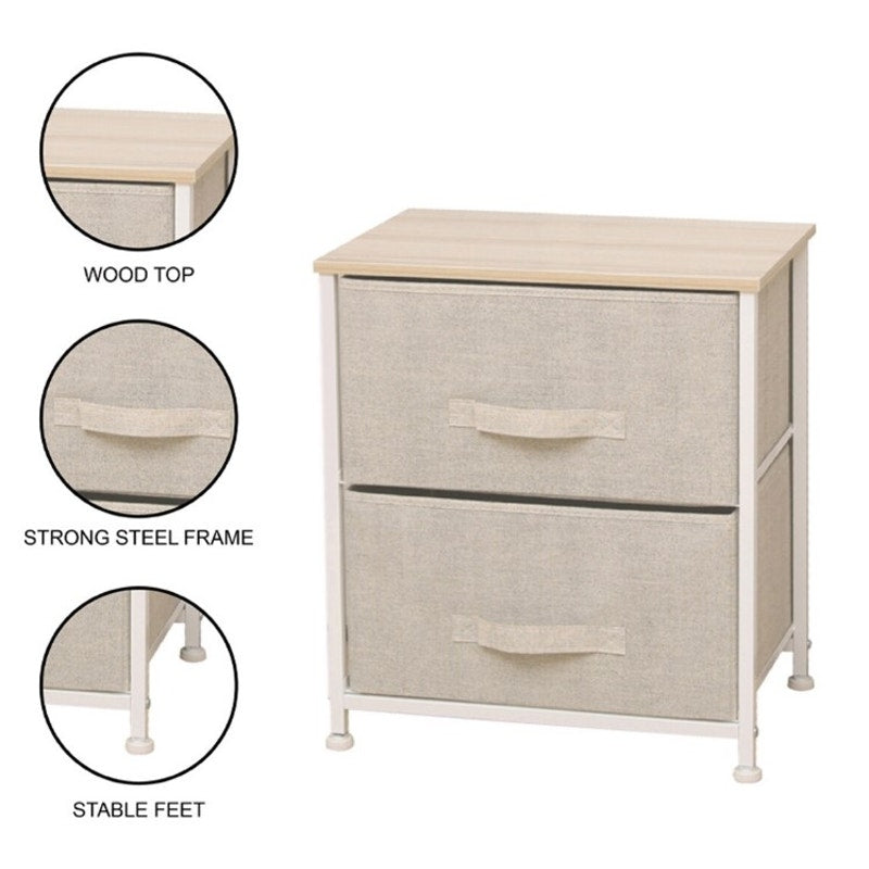 2 Drawer Fabric Dresser Storage Organizer Nightstand Wood Top mDesign NEW