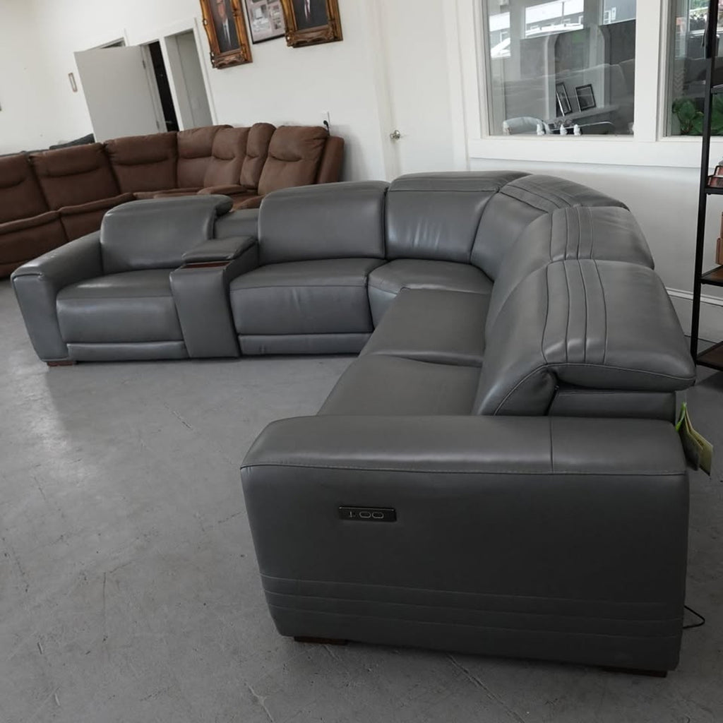 Karson Leather Power Reclining Sectional with Power Headrests