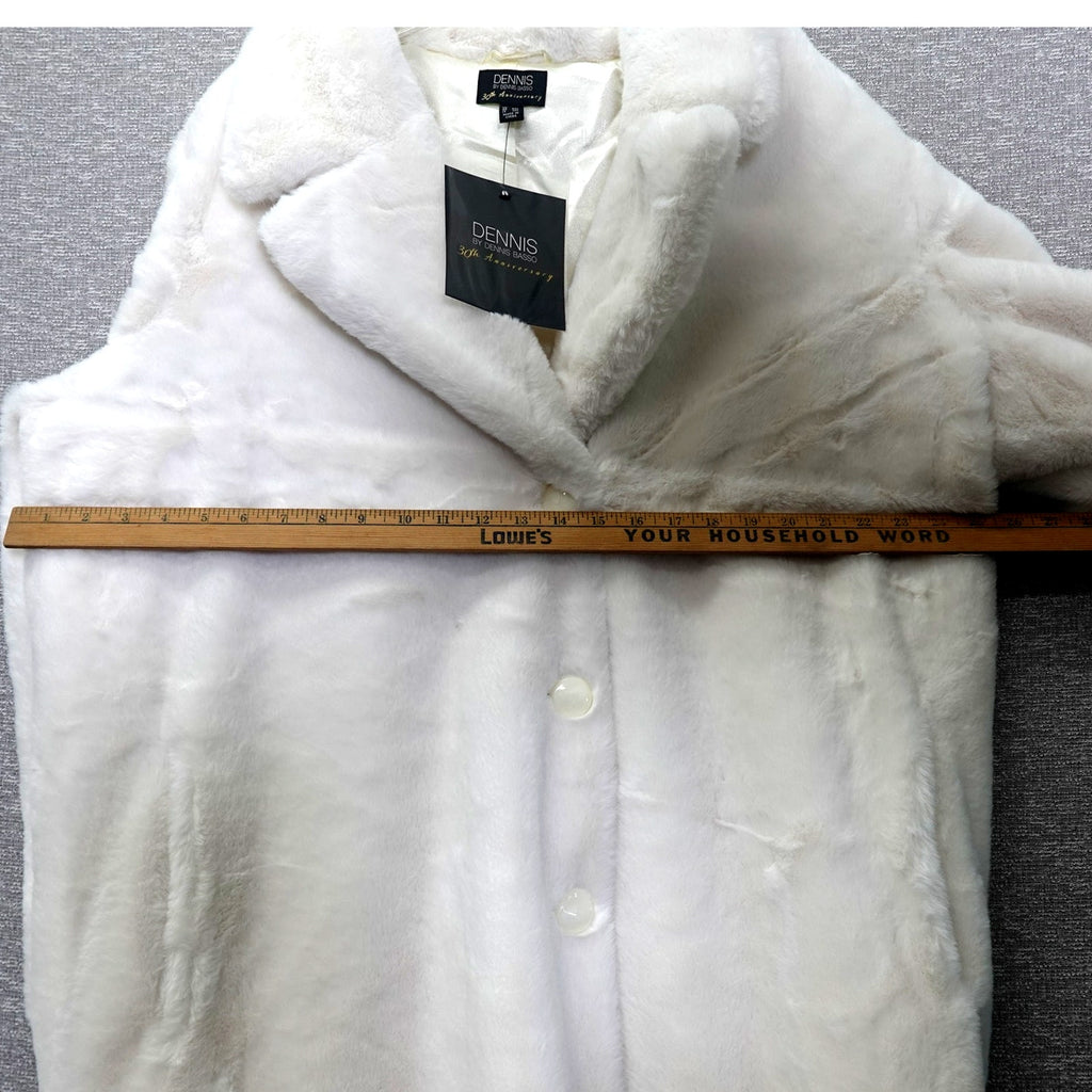 Dennis Basso White Faux Fur Coat Womens Jacket Notch Collar Crossover Lapel 4X