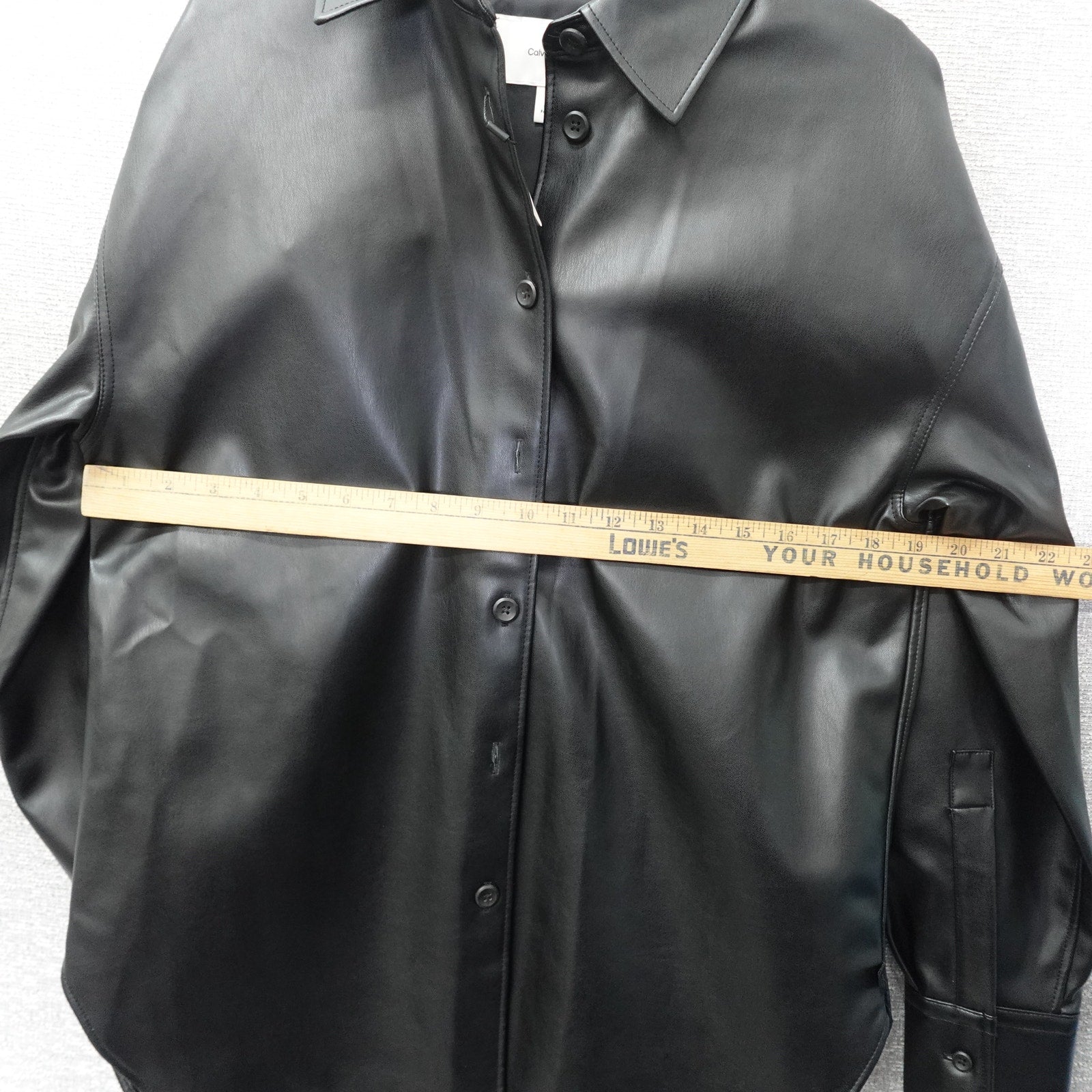 Women's Faux Leather Relaxed Shirt Jacket Black Beauty - Small