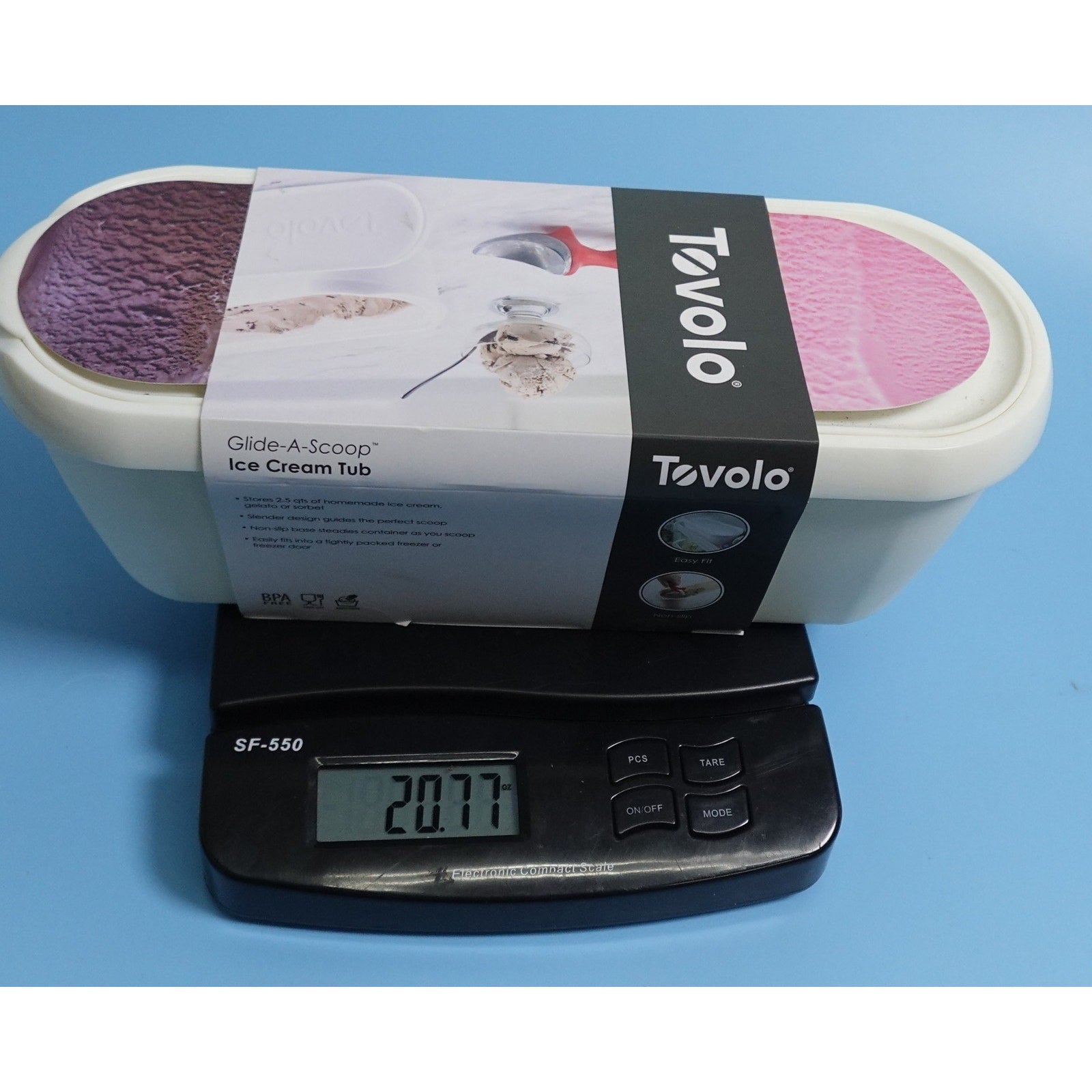 Tovolo Glide-A-Scoop Ice Cream Tub Container BPA Free 2.5 Qt White Storage Bin