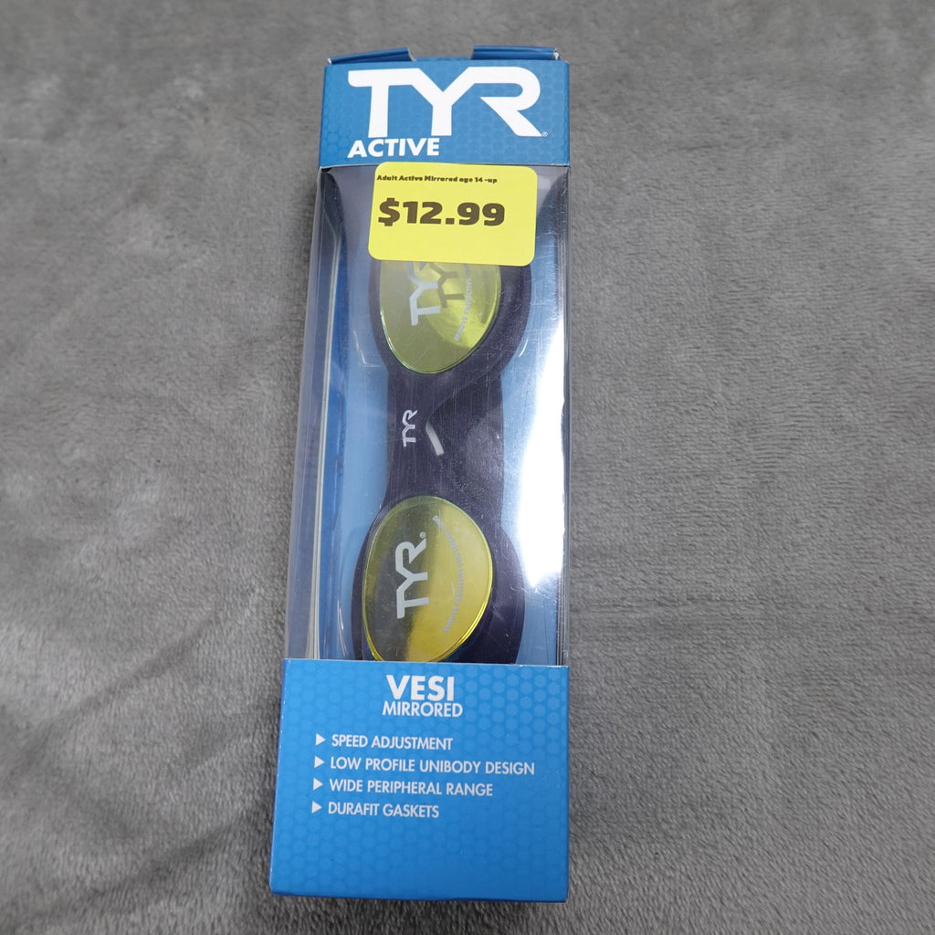 TYR Vesi Navy Blue Mirrored Adult Swim Goggles Ages 14+ New
