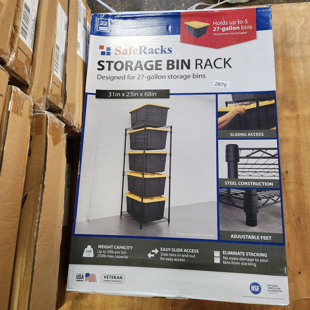 SafeRacks 23-in W x 31-in D x 68-in H 5 -Tier Heavy Duty Black Metal Wire Storage Bin Rack