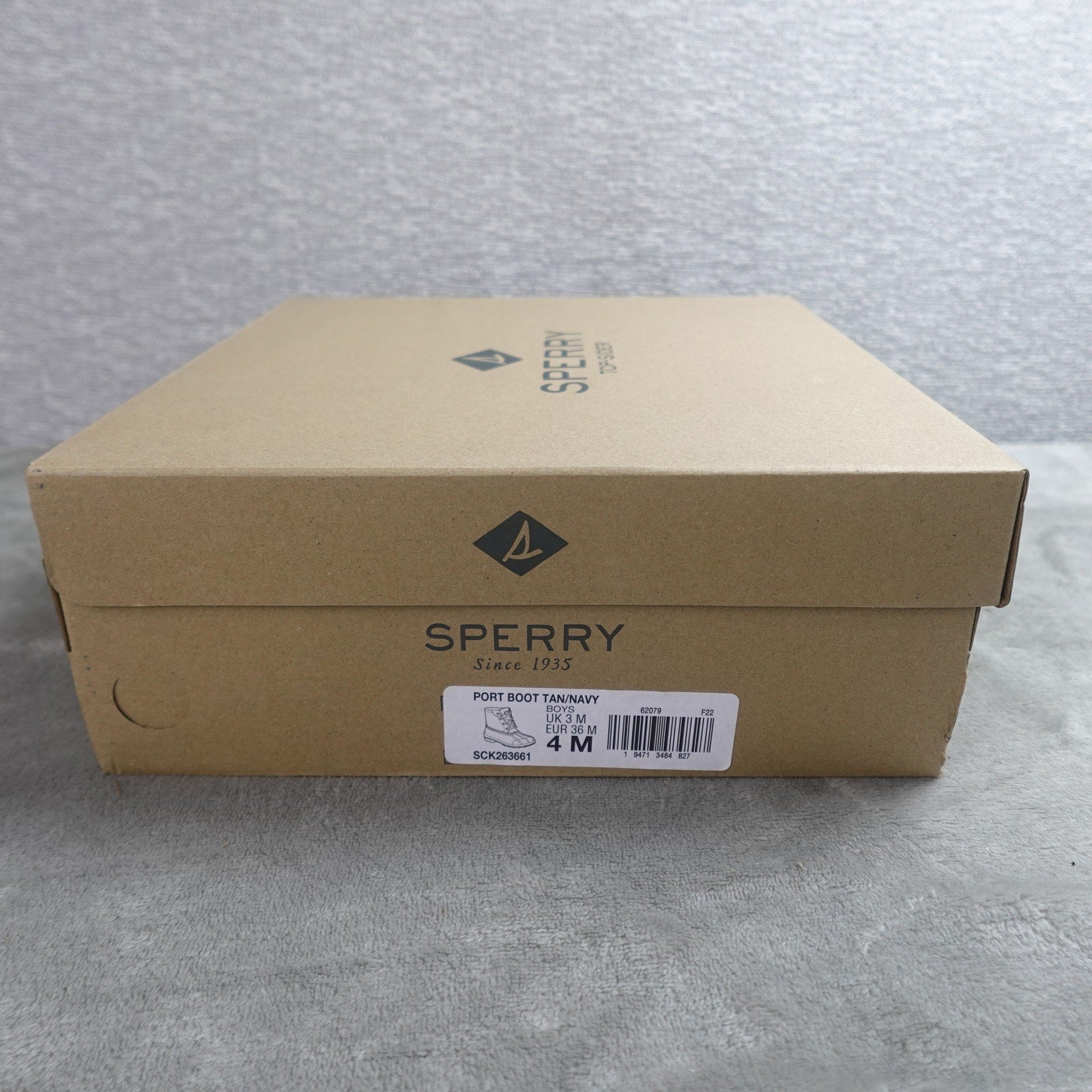 Sperry Port Duck Boot Boys Size 4M Tan Navy SCK263661 Waterproof Kids