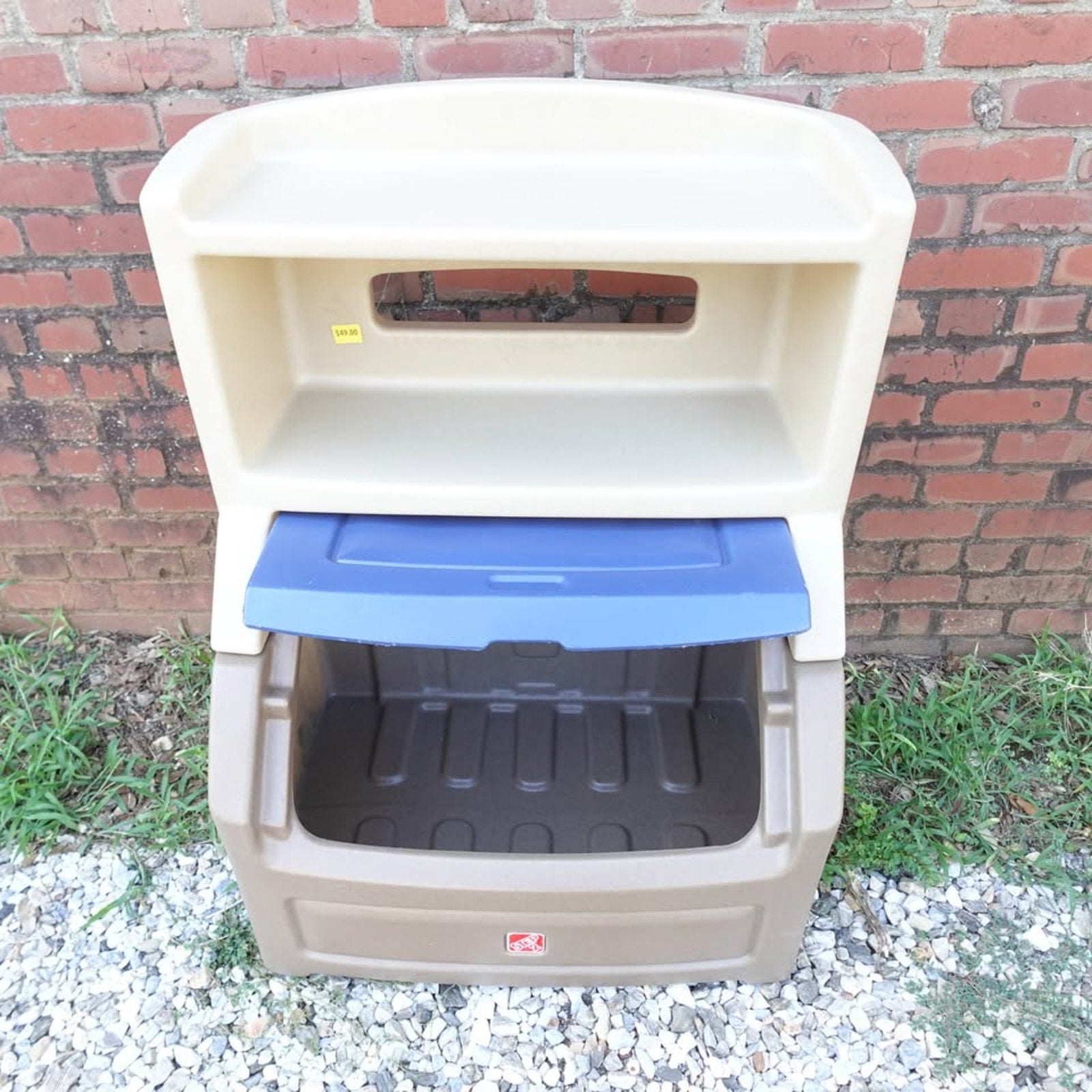 Step2 Lift & Hide Brown and Blue 38" Tall Plastic Toddler Bookcase and Kid Toy Box and Toy Storage