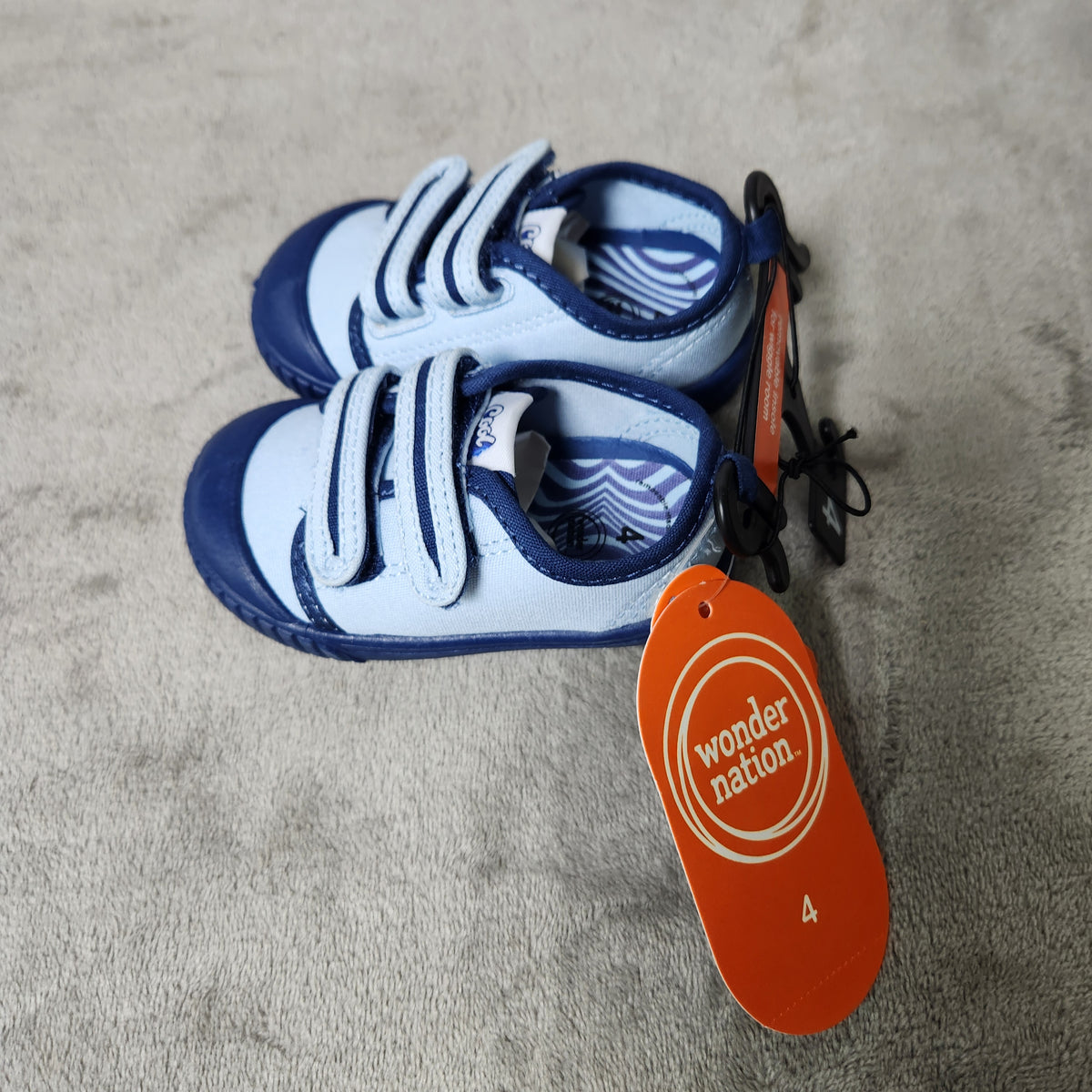 Wonder Nation Boys Casual Low Top Sneakers Hook & Loop Blue Size 4 New