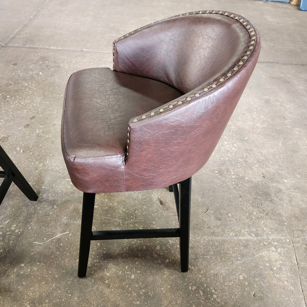 30" Bar Height Swivel Faux Leather Bar Stools with Solid Wood Legs, Set of 2