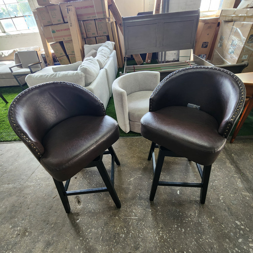 30" Bar Height Swivel Faux Leather Bar Stools with Solid Wood Legs, Set of 2