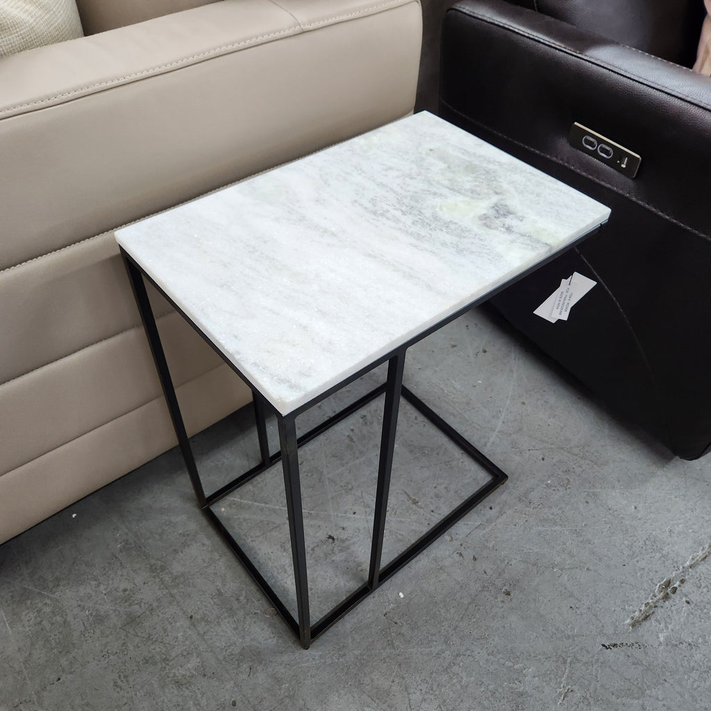 New Clinton Marble Top End Table Black Frame