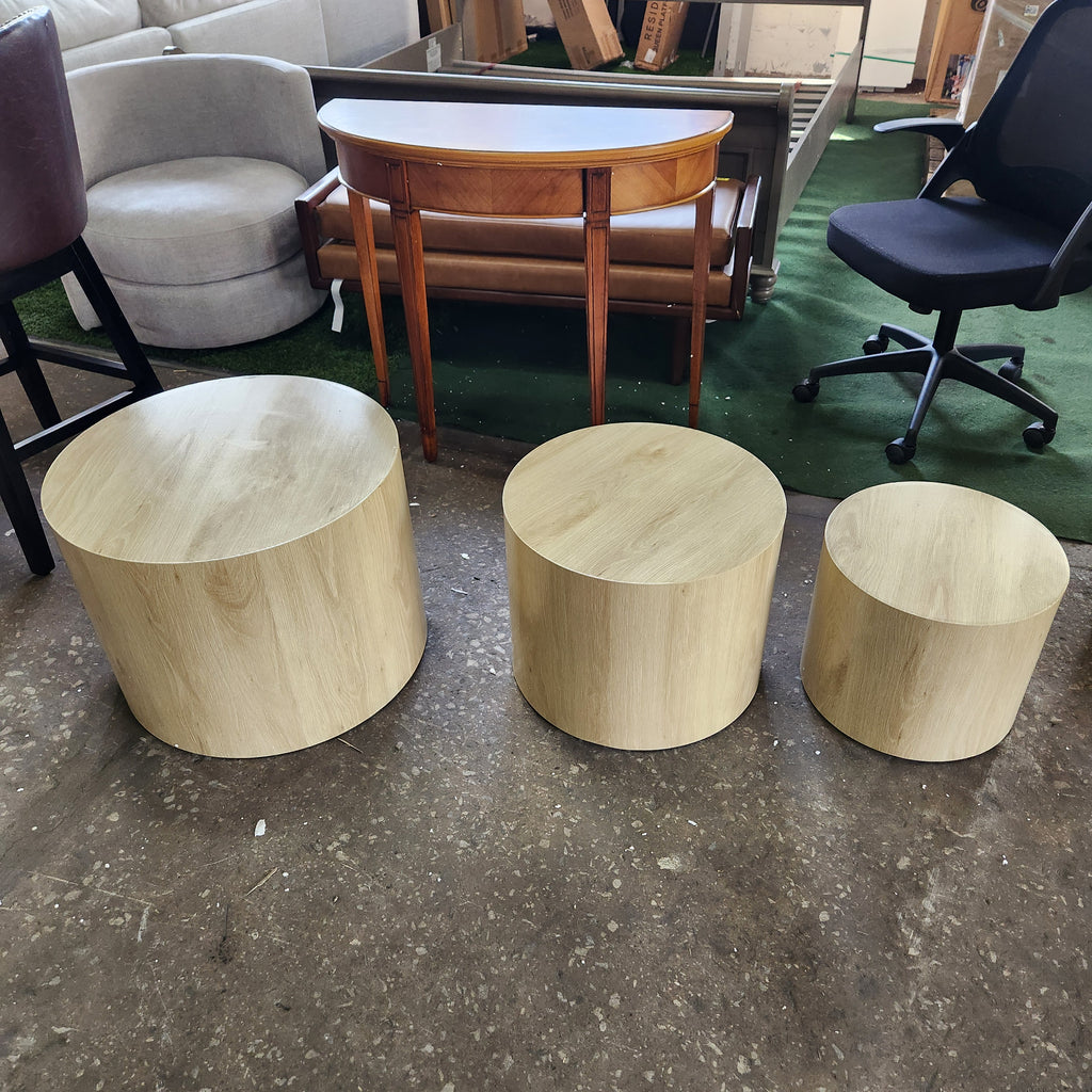 New (unboxed) LAZZO Round Nesting Coffee Table Set of 3, Modern Wood Grain Side Tables for Living Room and Bedroom, Natural Wood Finish