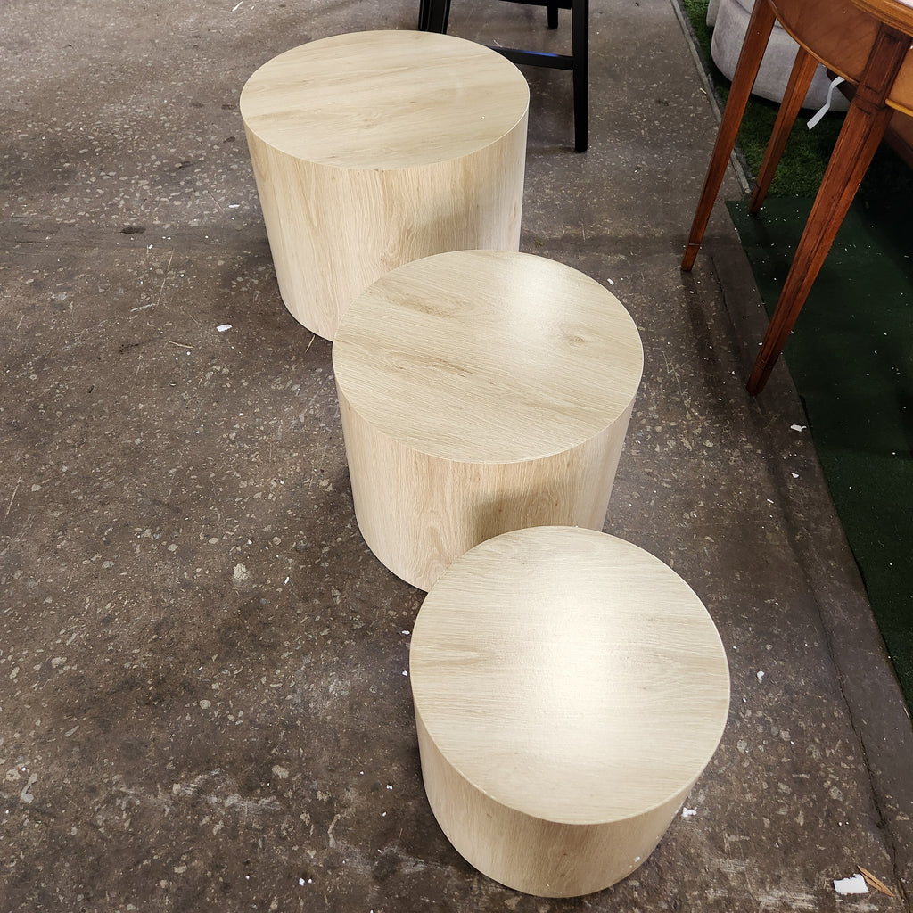 New (unboxed) LAZZO Round Nesting Coffee Table Set of 3, Modern Wood Grain Side Tables for Living Room and Bedroom, Natural Wood Finish