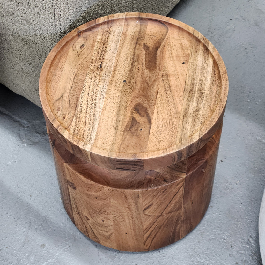 Turn Low Solid Wood Tray Top End Table New w/ Chip (see desc)