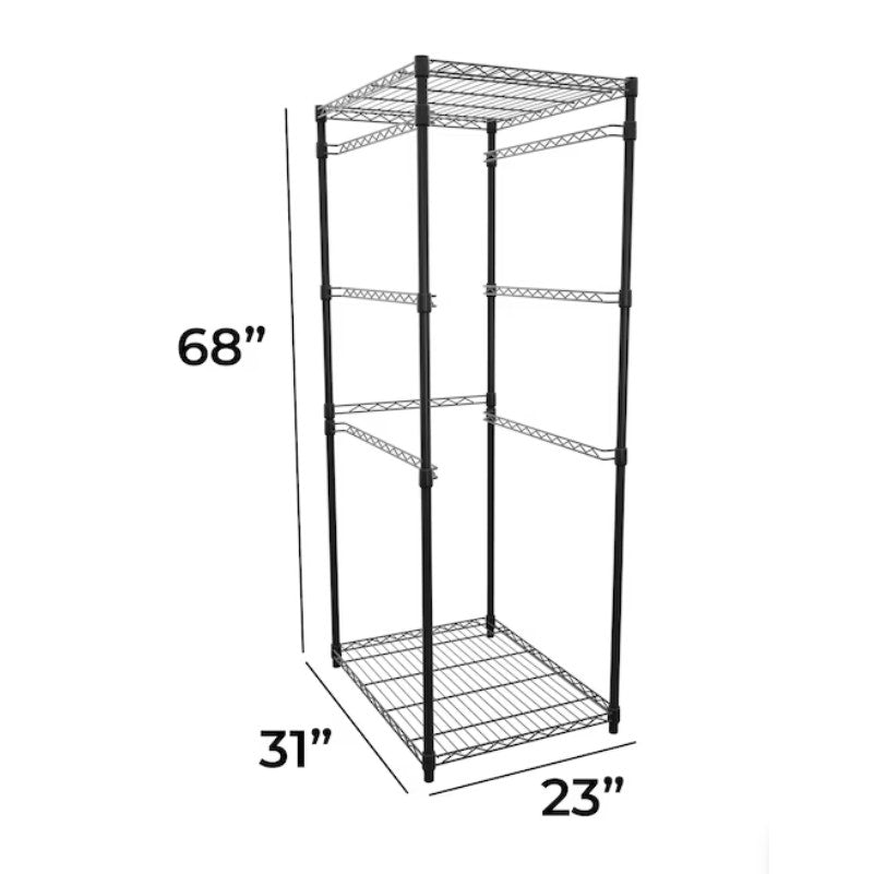 SafeRacks 23-in W x 31-in D x 68-in H 5 -Tier Heavy Duty Black Metal Wire Storage Bin Rack