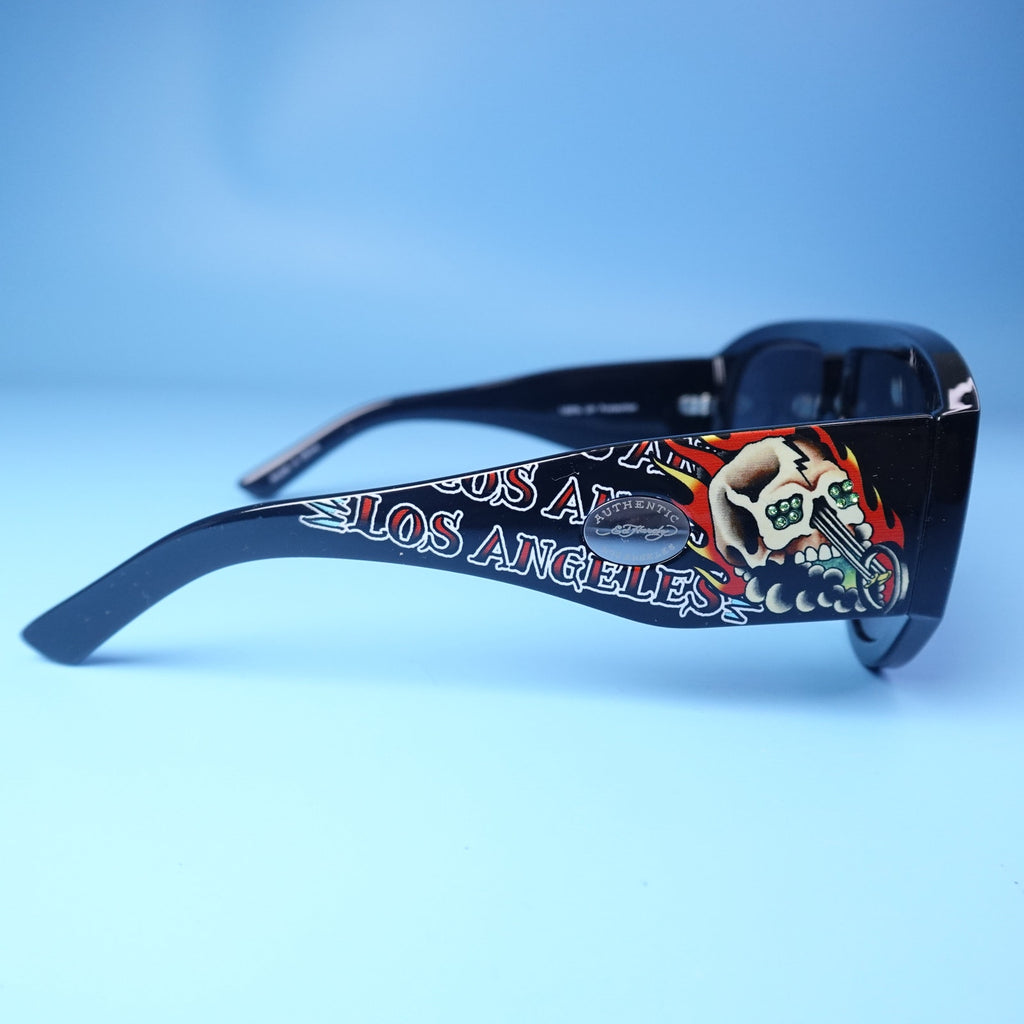 Ed Hardy Los Angeles Skull Sunglasses Black 100% UV Protection Oversized NEW