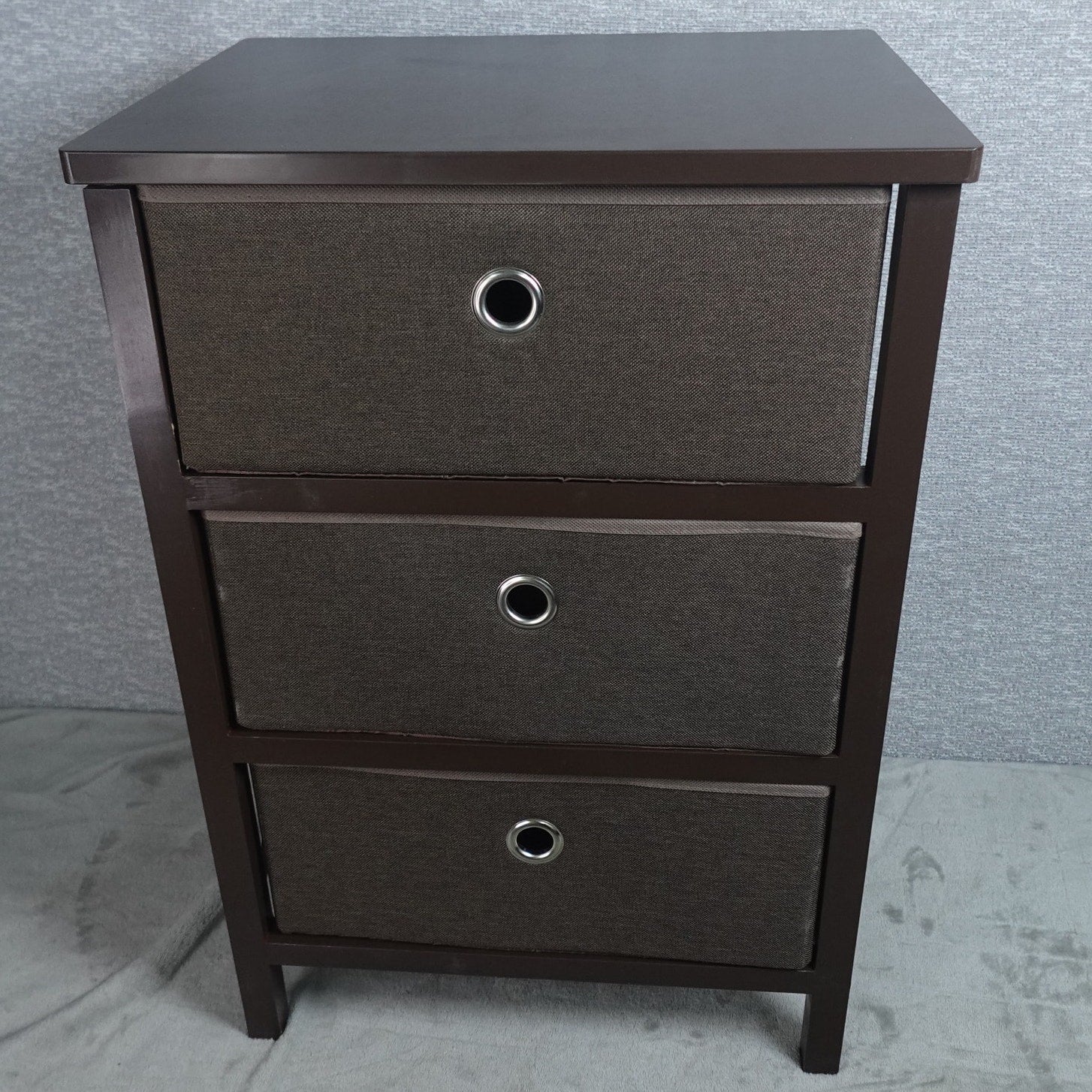 mDesign 3 Drawer Fabric Dresser Storage Unit Wood Top Brown Organizer Cabinet New