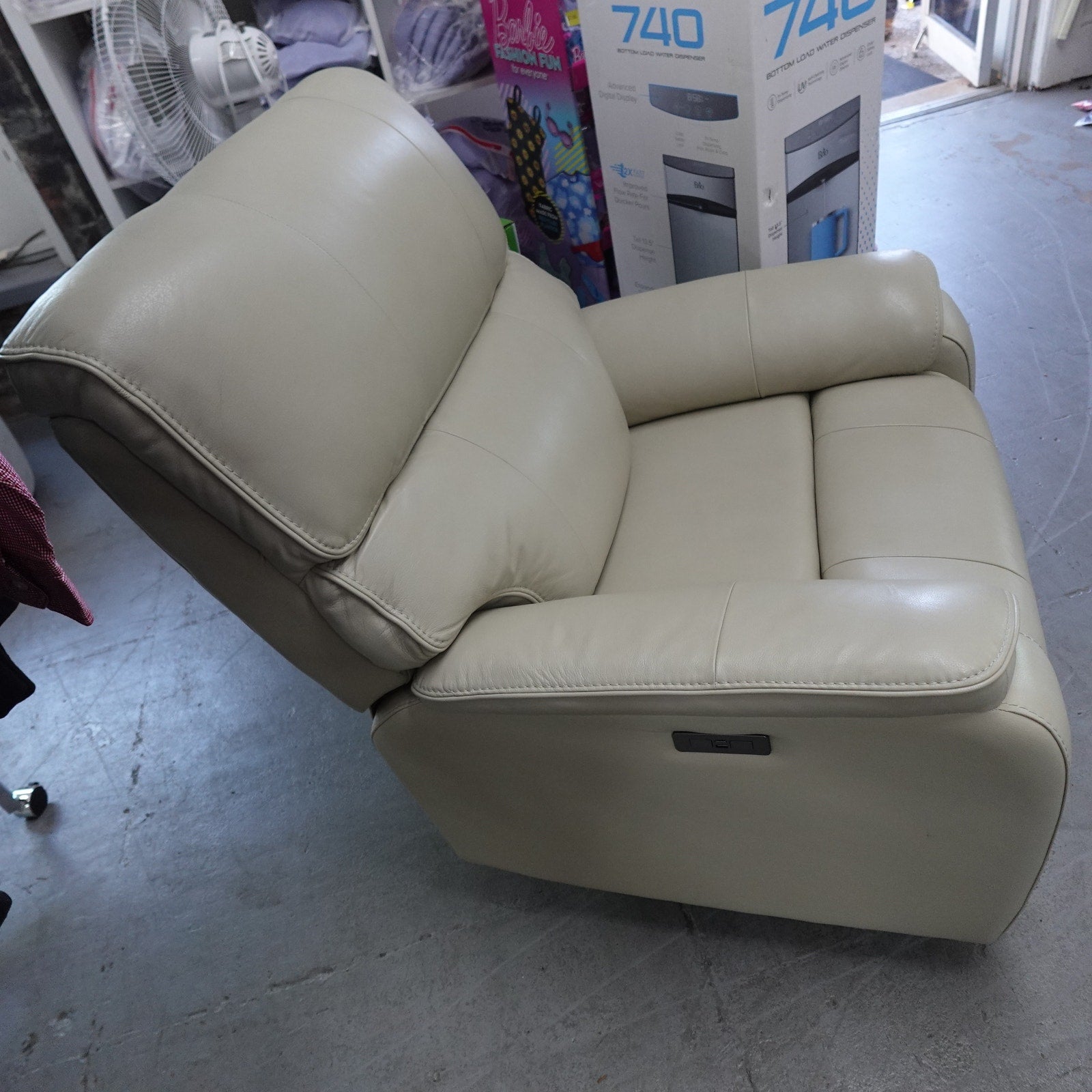 Barcalounger Leather Power Glider Recliner Chair Adjustable Headrest Beige