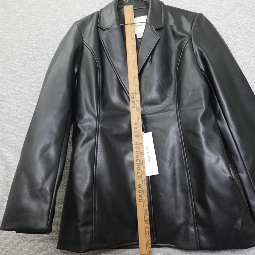 Calvin Kiein Women's Faux Leather Slim Fit Blazer Size 4- Black Beauty