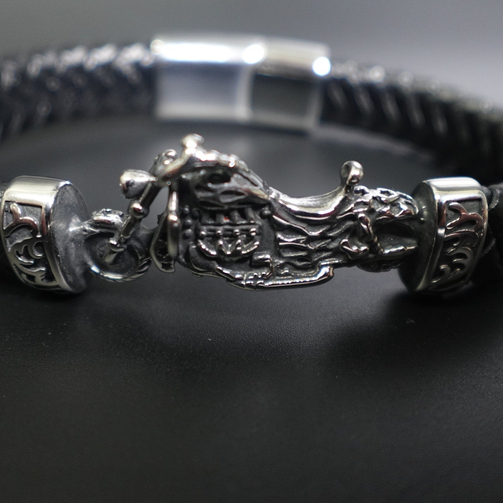 Stainless Steel Leather Bracelet W/ Bike SBR-787