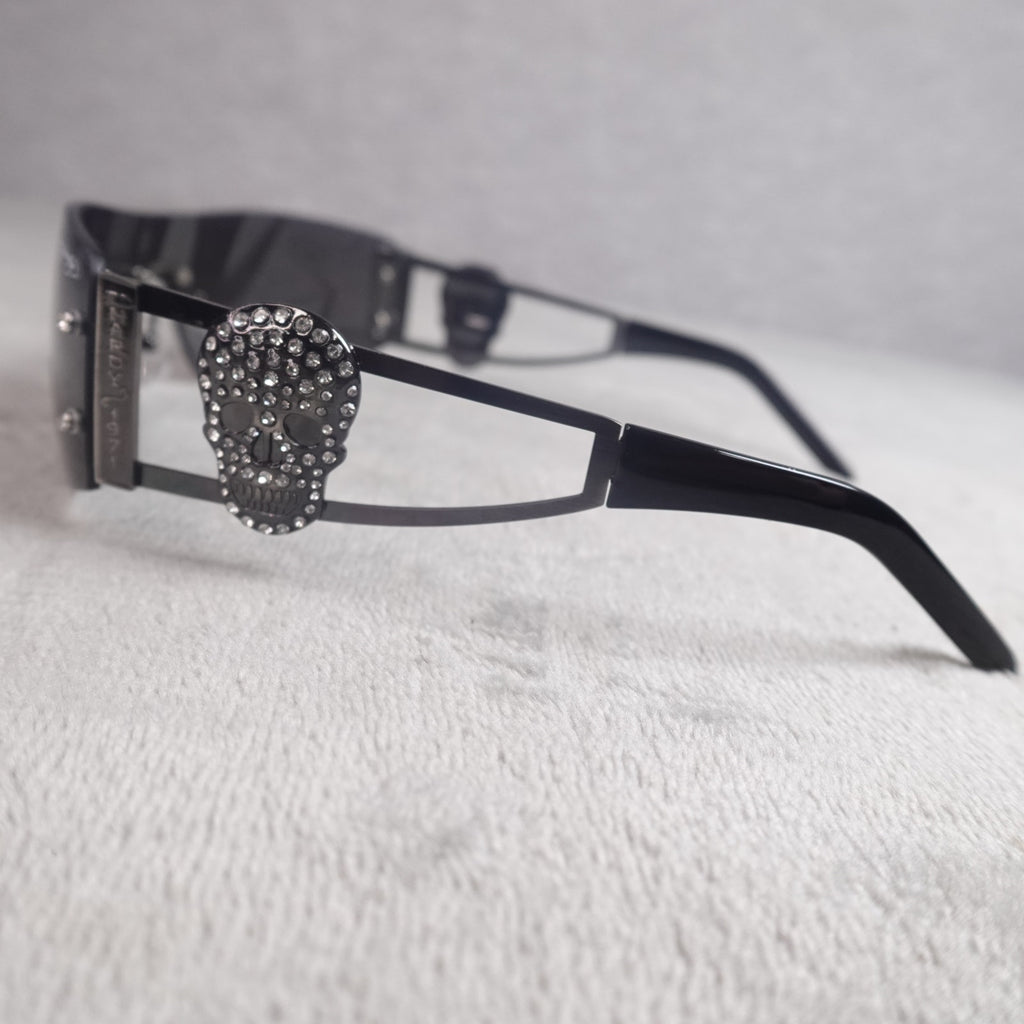 Ed Hardy Rhinestone Skull Shield Sunglasses UV400 NEW