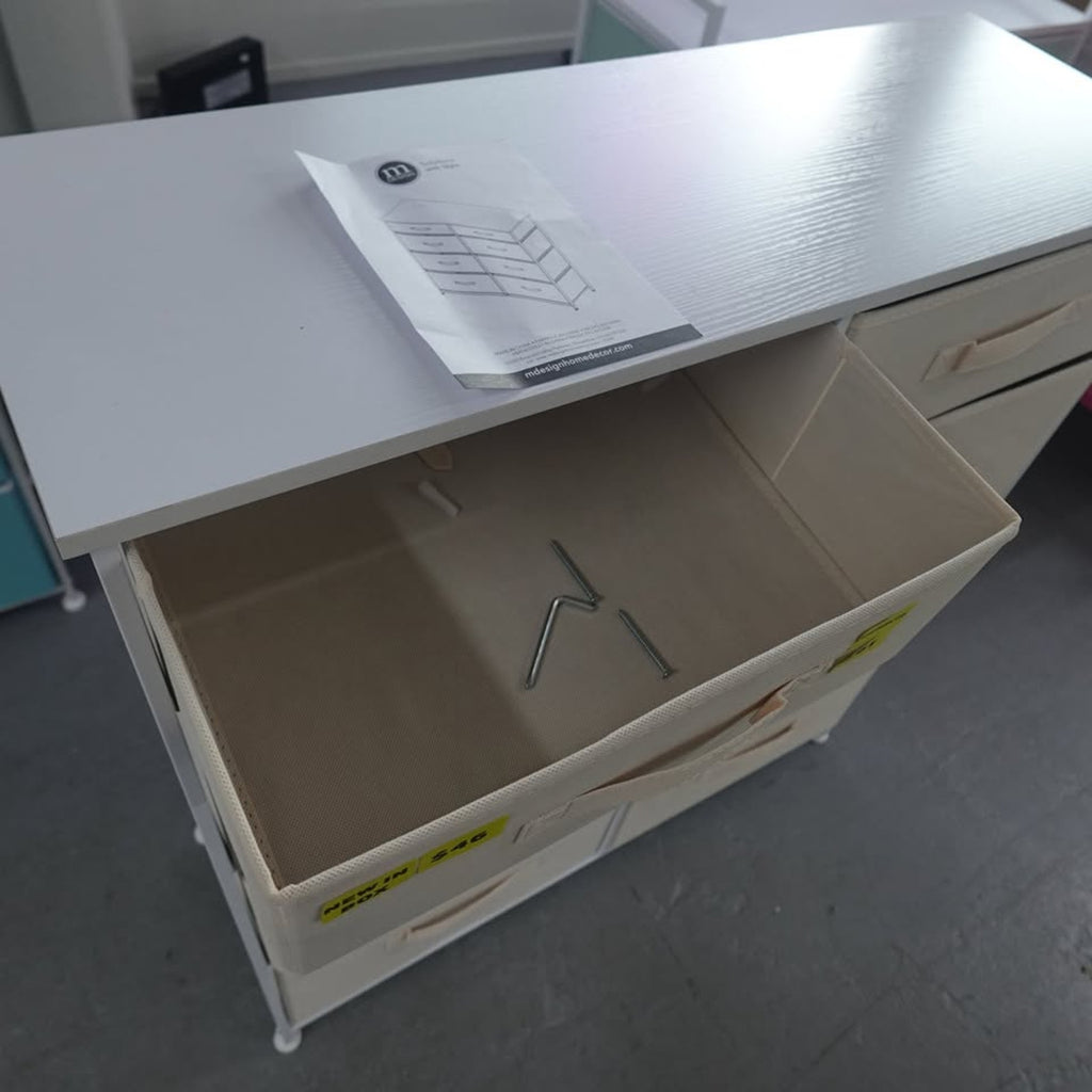 8-Drawer Organizer Cream/White Wood Top Steel Frame