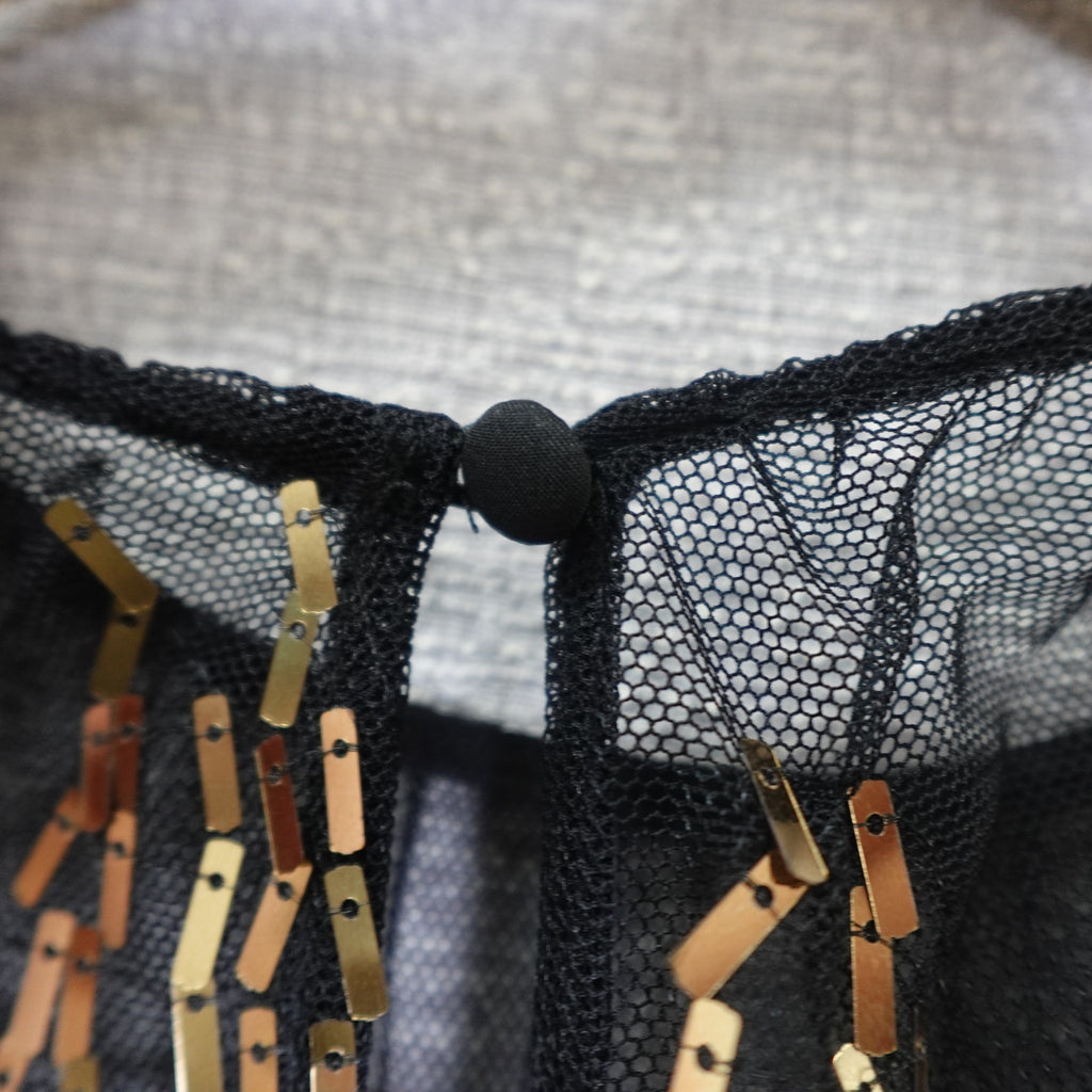 Vince Camuto Size 0 sequin illusion-neck midi dress in black and gold