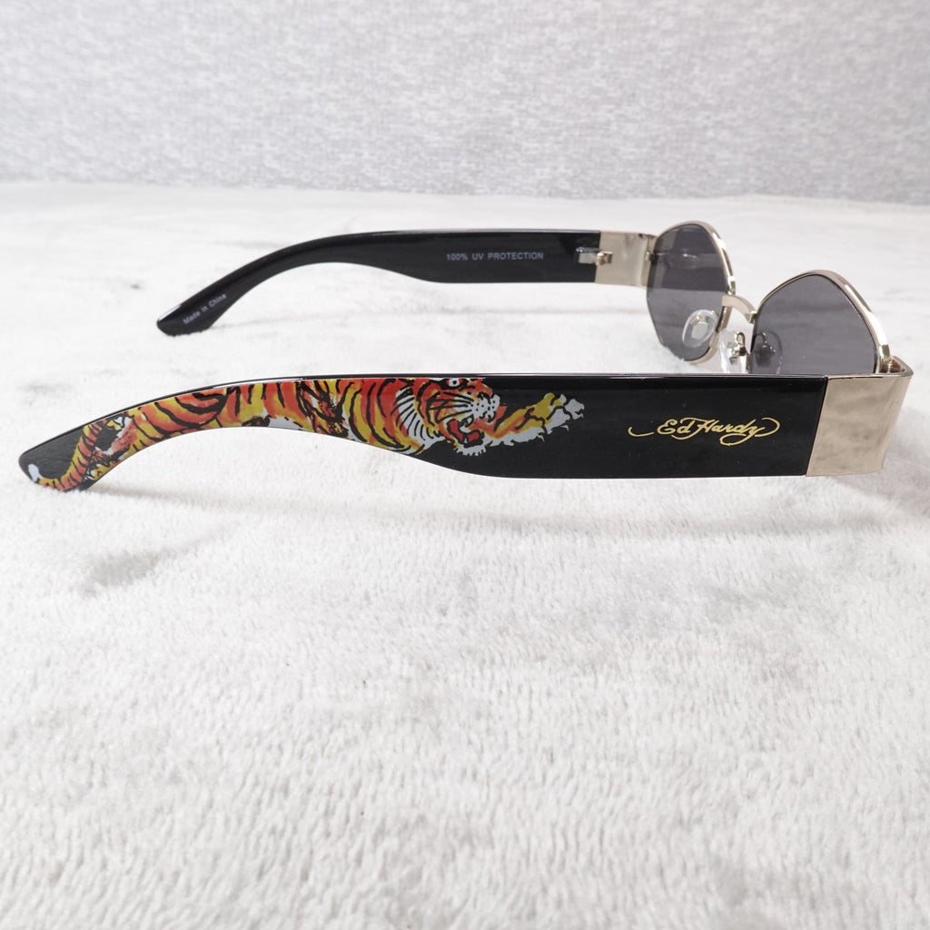 Ed Hardy Tiger Tattoo Narrow Hexagon Sunglasses Streetwear Y2K UV400 NEW