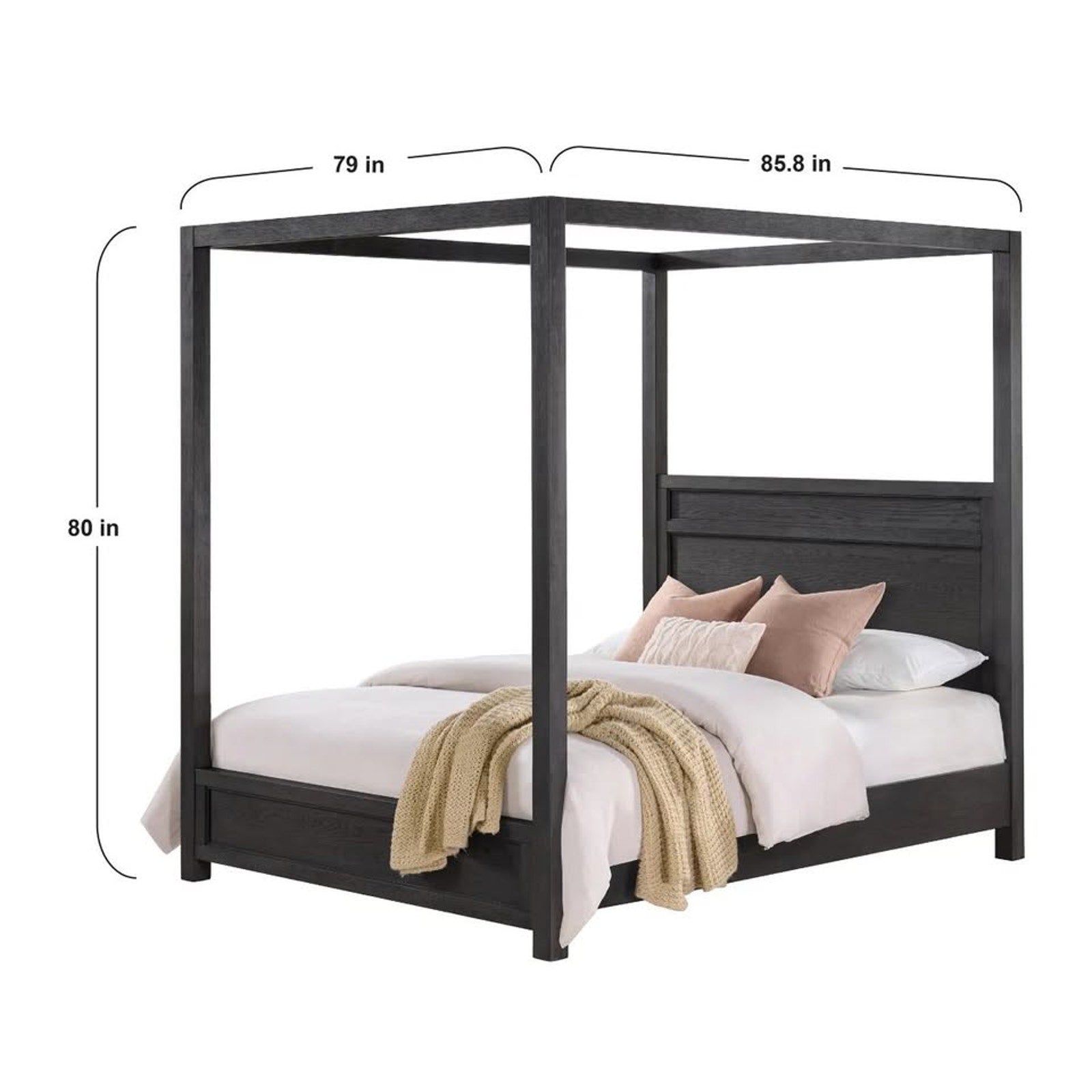 Bellevue King Canopy Bed + Nightstands & Dresser Black