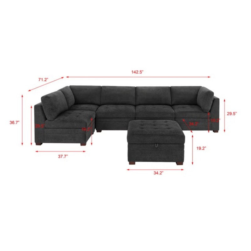Pet-Preowned Thomasville Tisdale Modular Sectional 6-piece Dark Gray w/ Storage Ottoman
