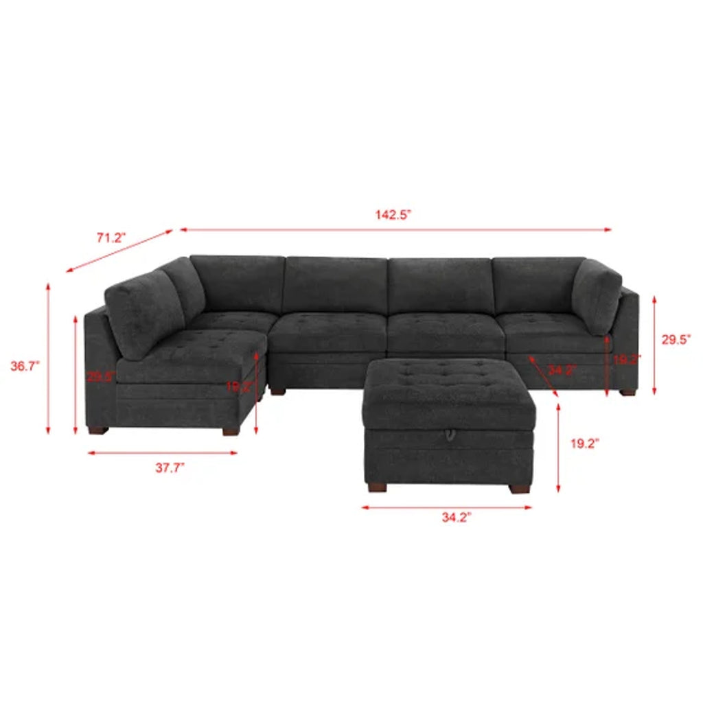 Thomasville Tisdale Modular Sectional 4-piece Dark Gray with Storage Ottoman