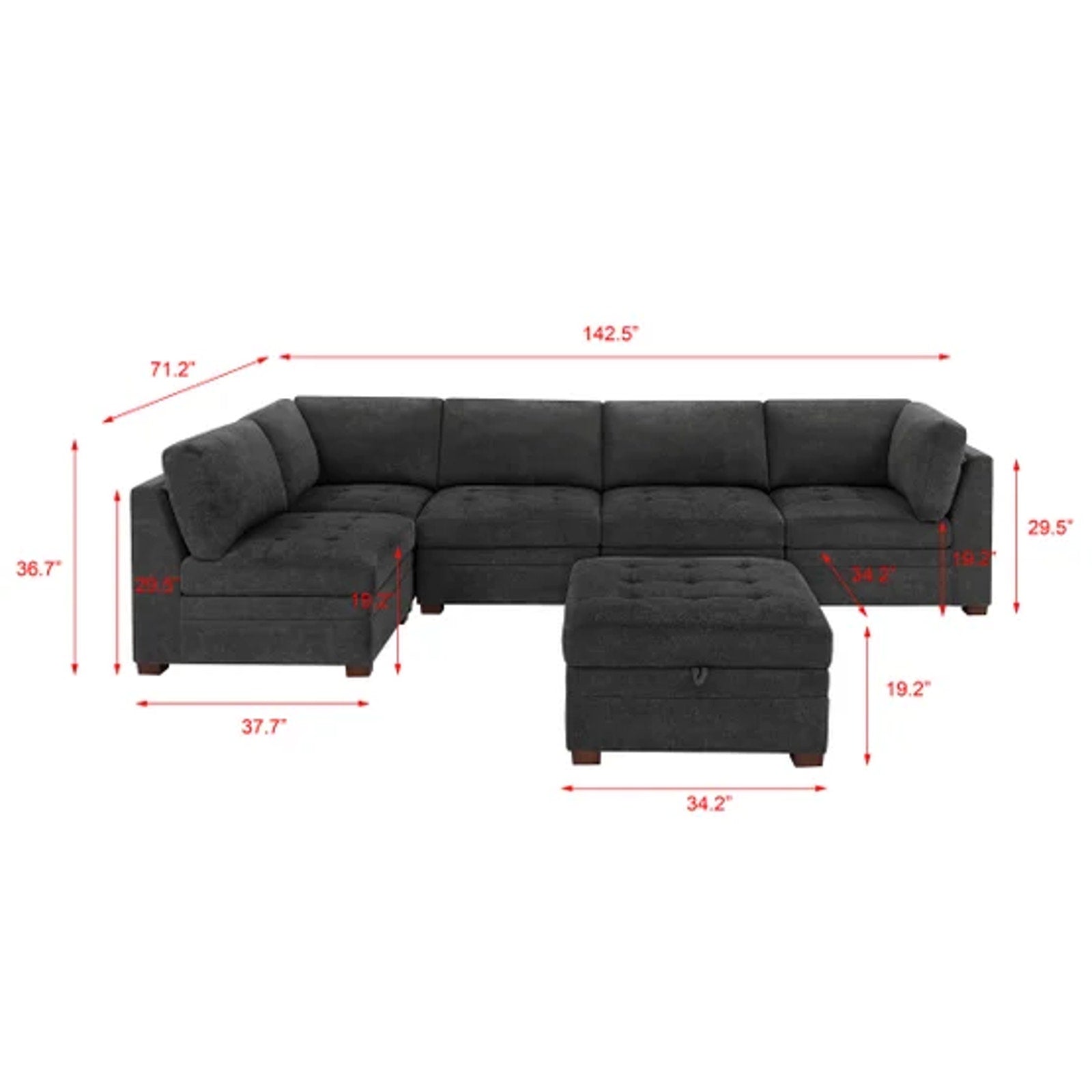Thomasville Tisdale Modular Sectional 4-piece Dark Gray with Storage Ottoman