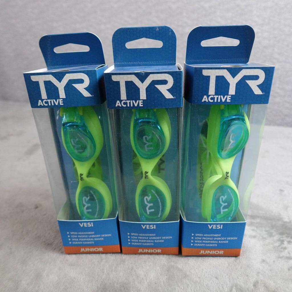 Lot of 3 TYR Vesi Junior Swim Goggles Blue Yellow New Sealed
