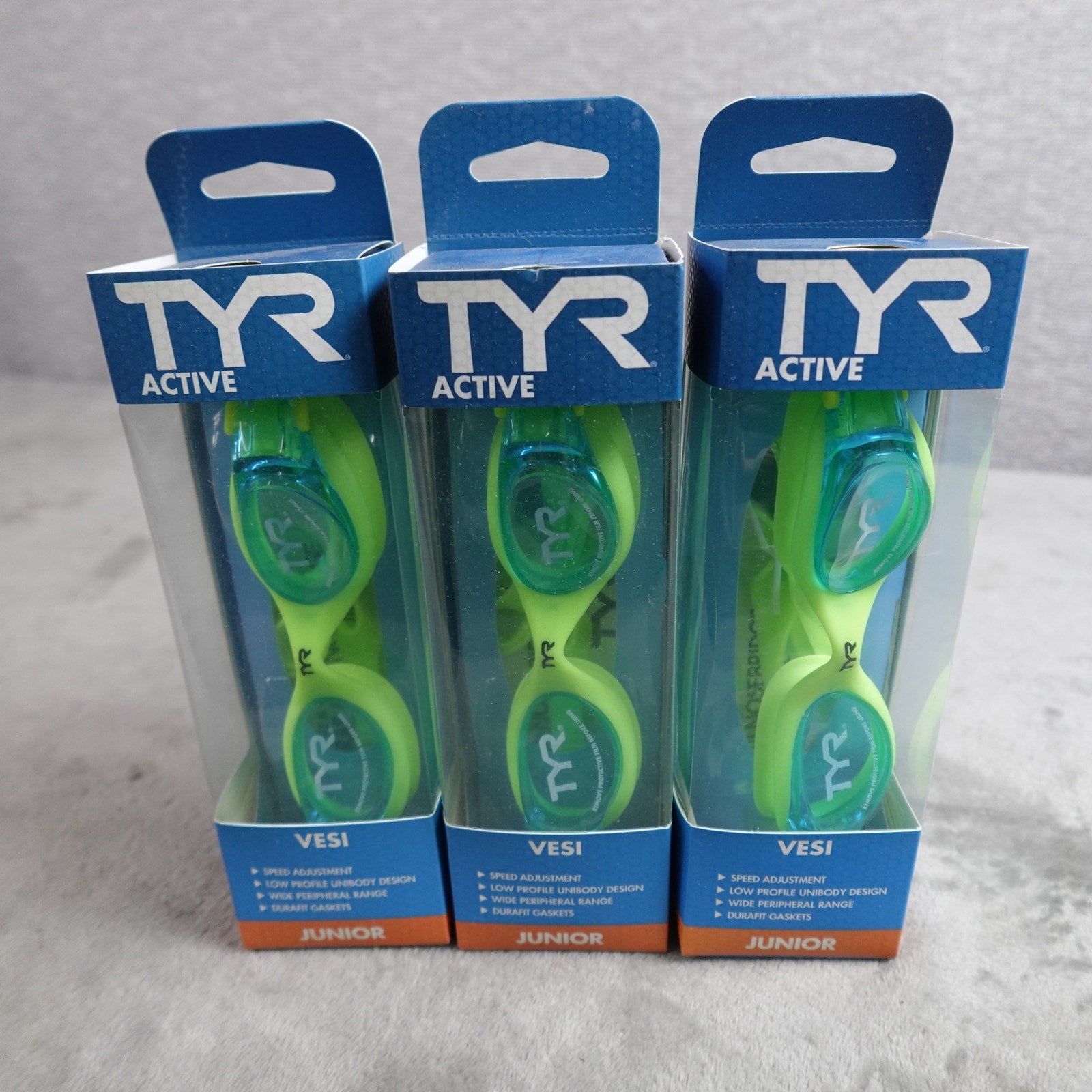 Lot of 3 TYR Vesi Junior Swim Goggles Blue Yellow New Sealed