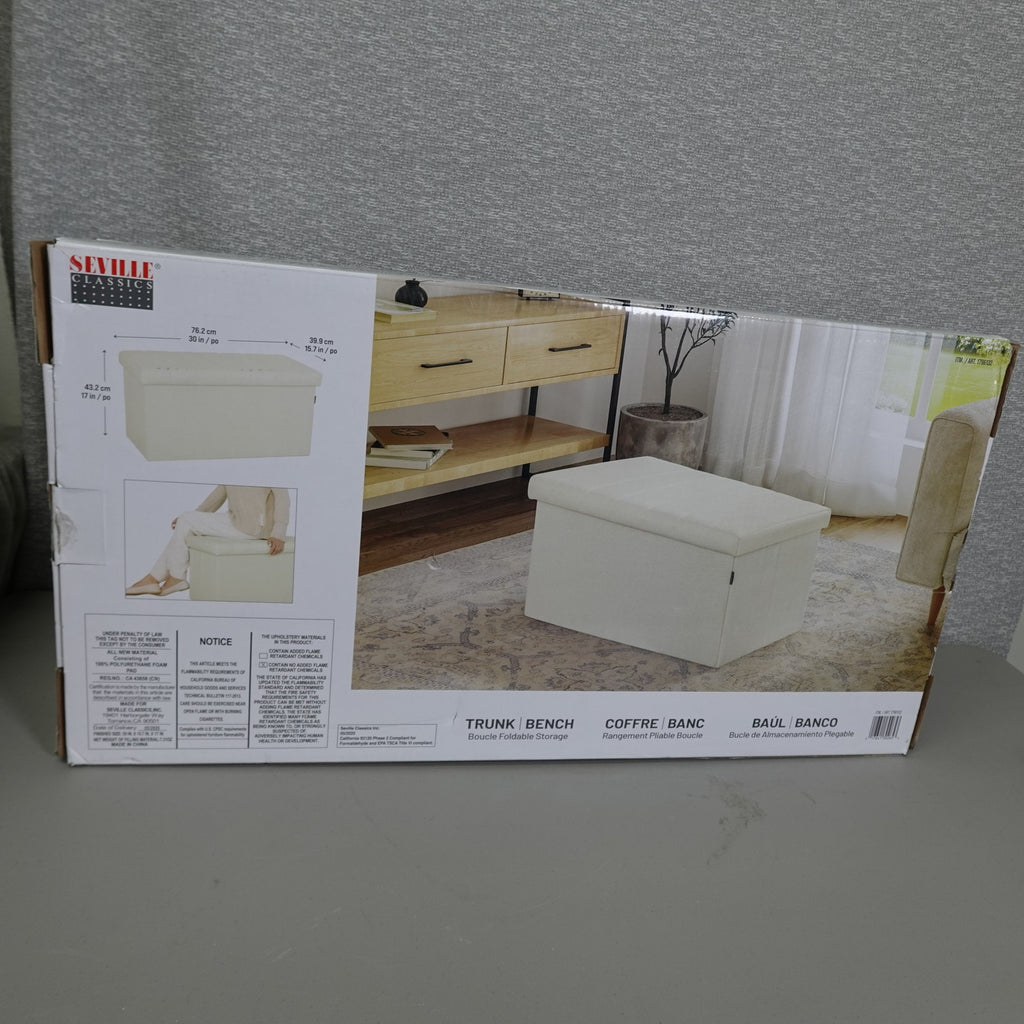 Seville Classics Boucle Foldable Trunk Ottoman - White