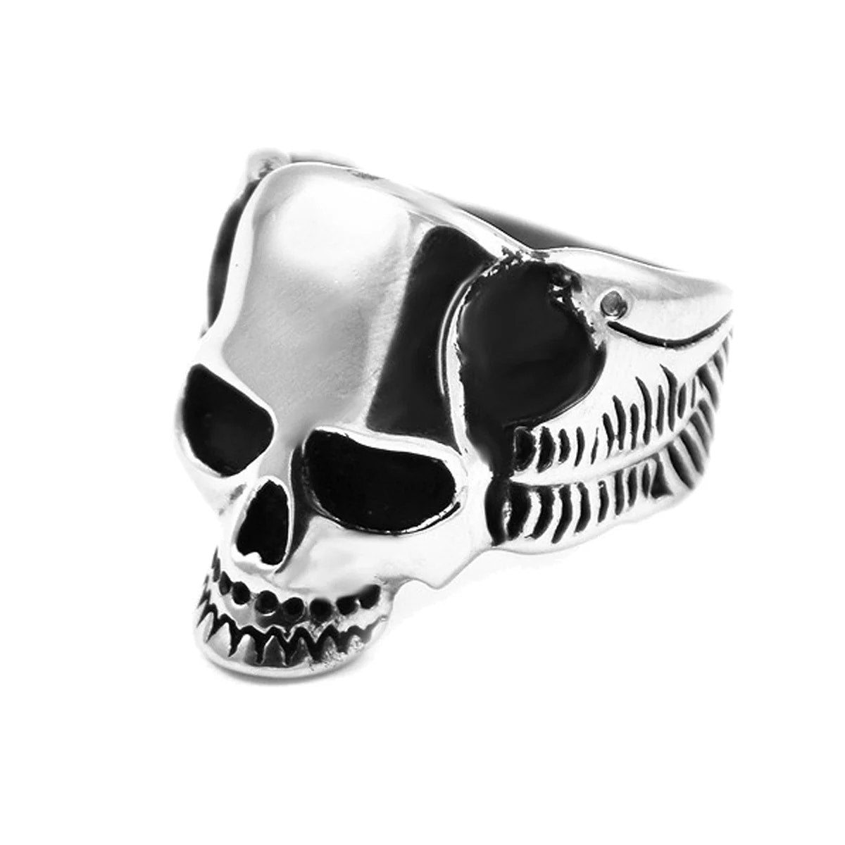 Size 7 Stainless Steel Designer Skull Wings Biker Ring RSRN-619