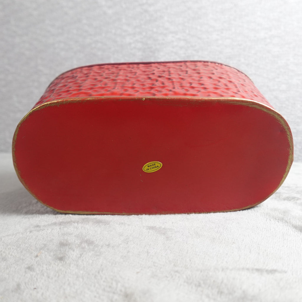 Textured Red Metal Oval Planter Flower Pot Window Box Decorative Cachepot