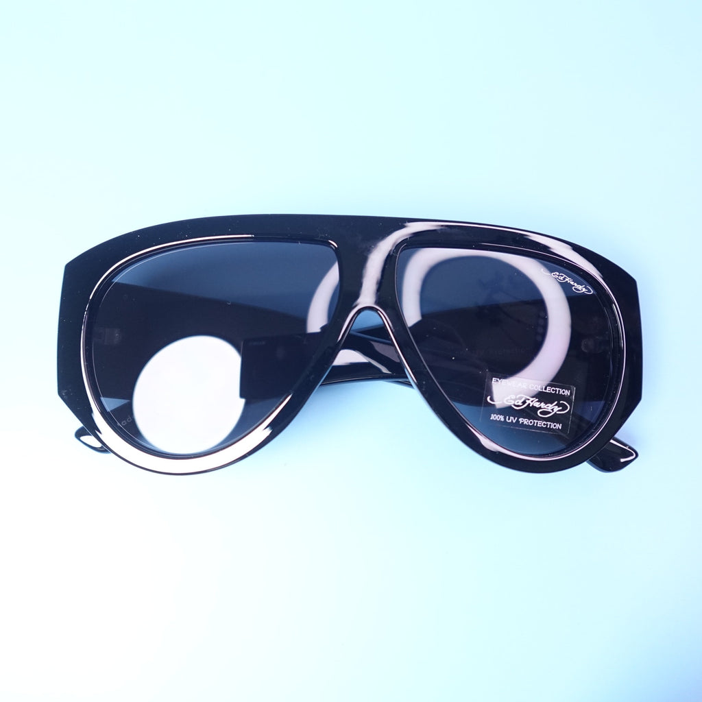 Ed Hardy Los Angeles Skull Sunglasses Black 100% UV Protection Oversized NEW