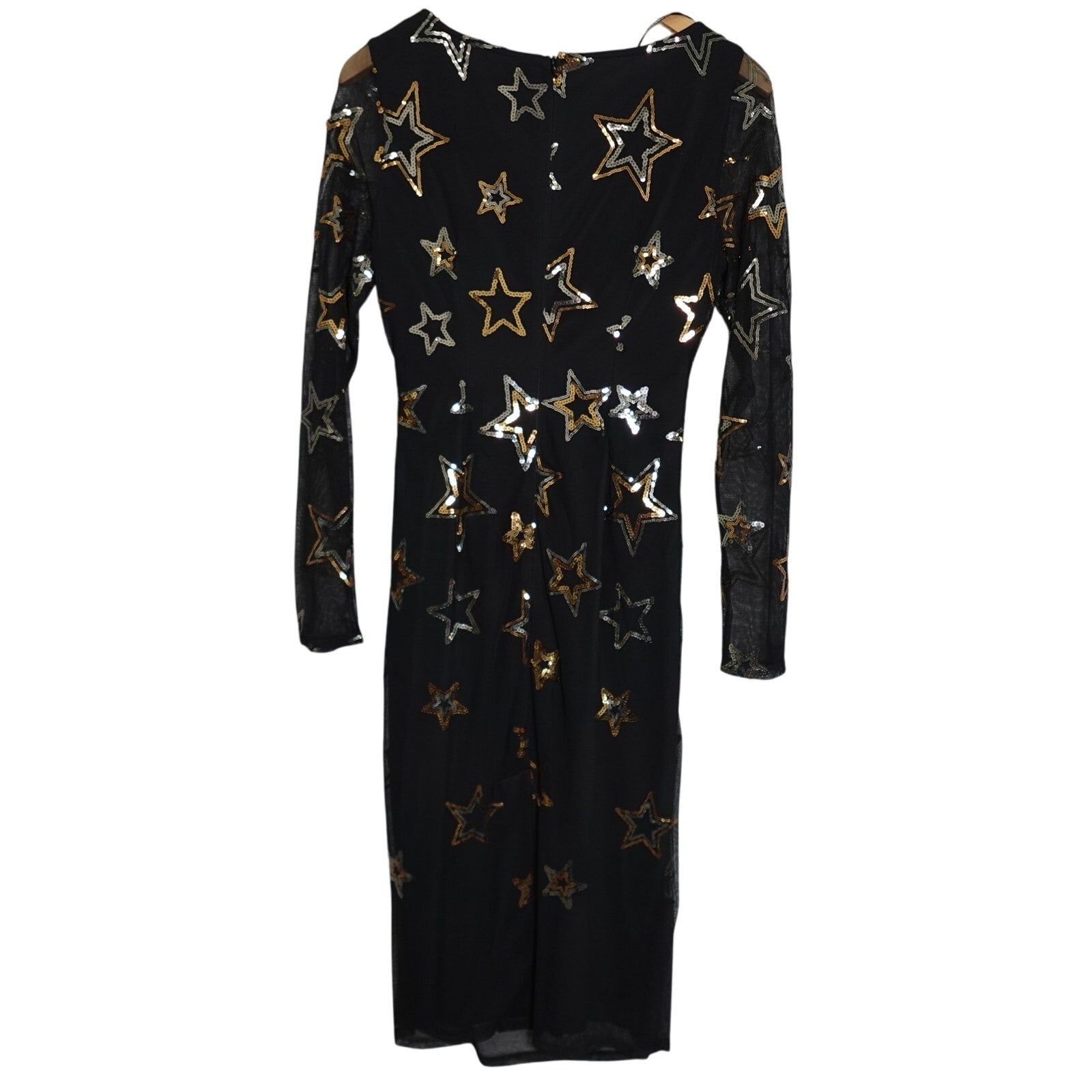 Vince Camuto Black Long Sleeve Mesh Dress with Sequin Stars Women's Size 8