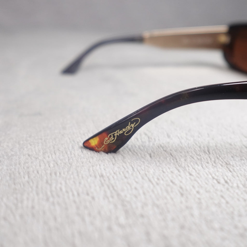 Ed Hardy Eternal Love Kabuki Sunglasses Brown Tortoise UV400 NEW