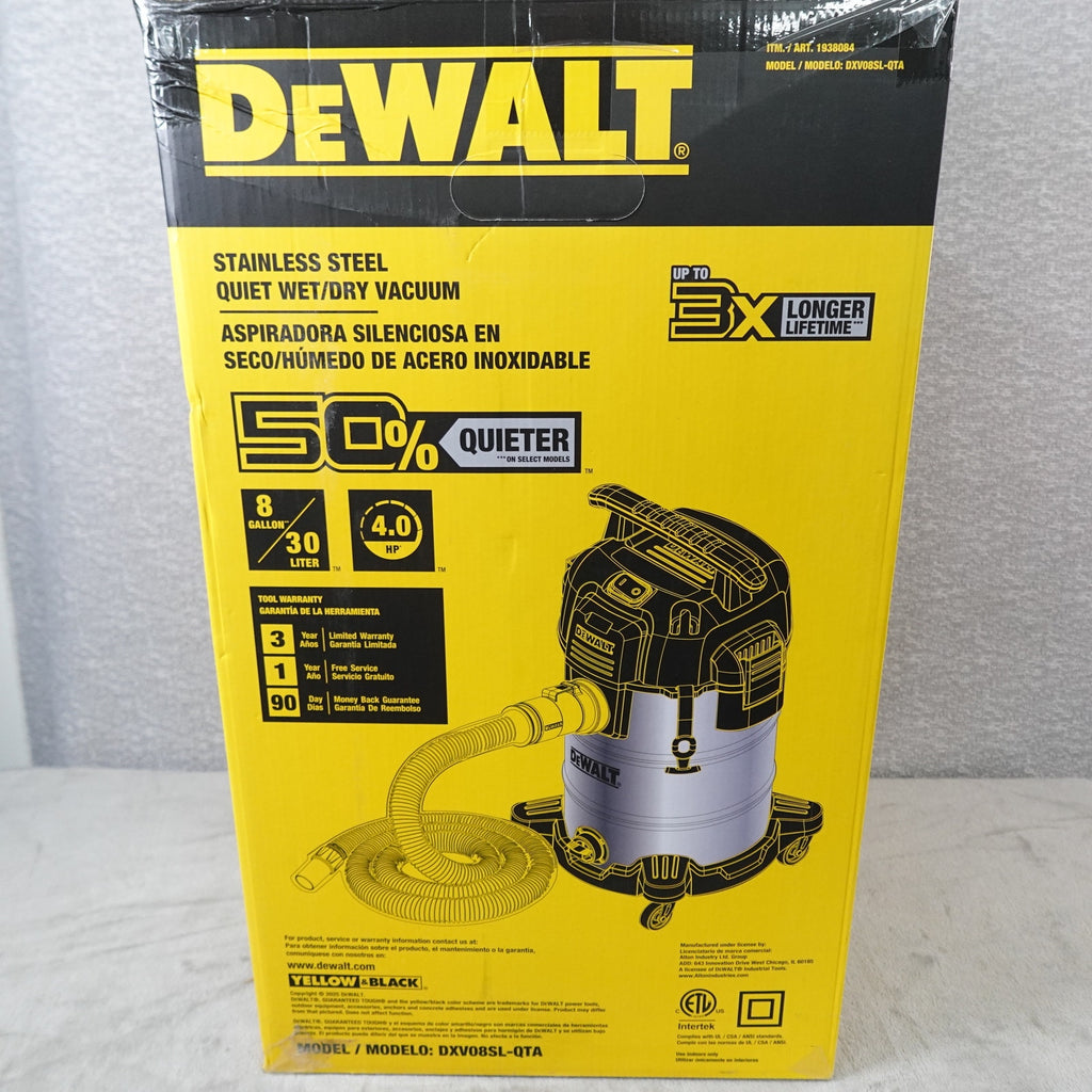 DEWALT DXV08S-QTA 8 Gallon 4HP StealthSonic Wet Dry Vacuum Stainless Steel