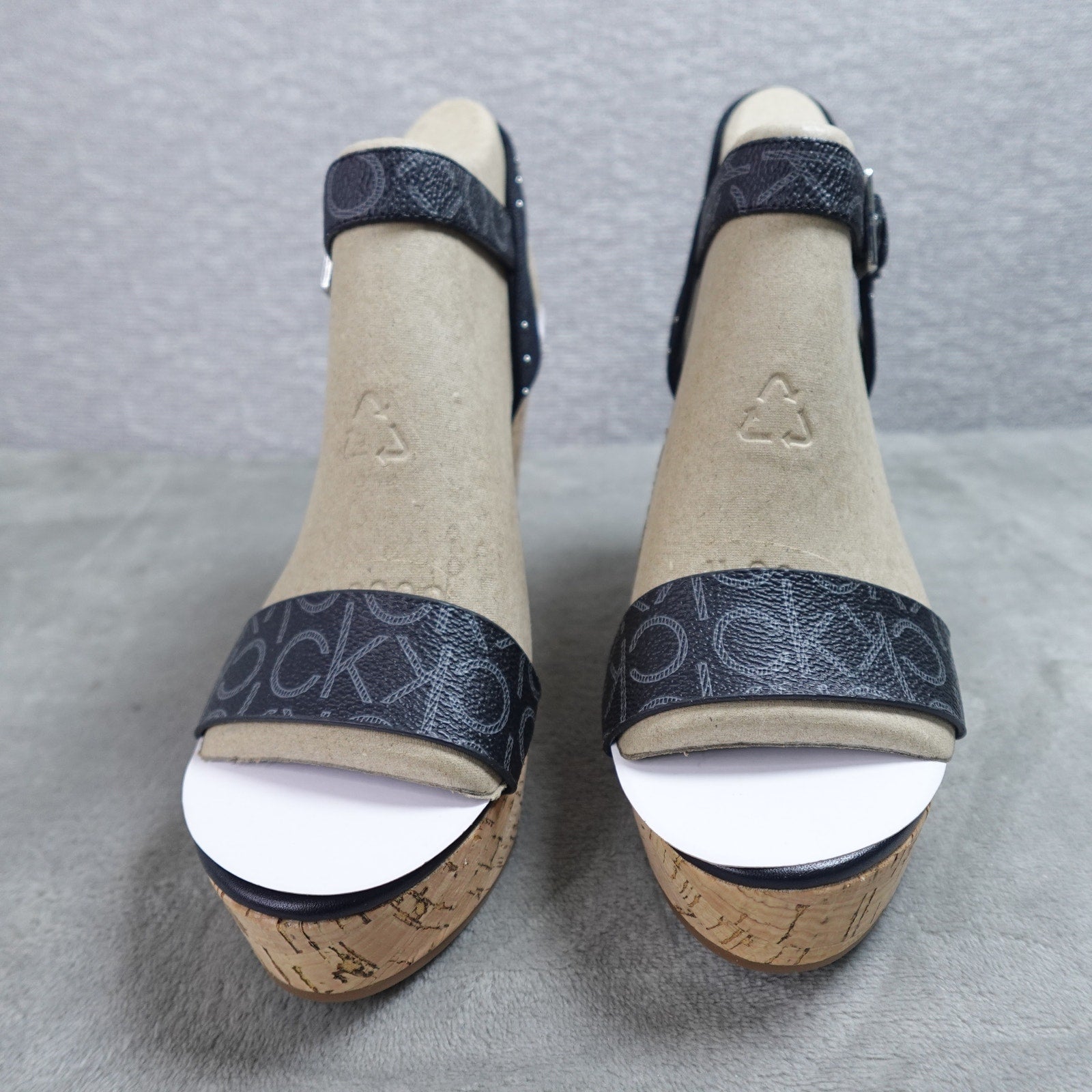 Calvin Klein Karmona Women's Wedge Sandals Black Logo Size 9M New