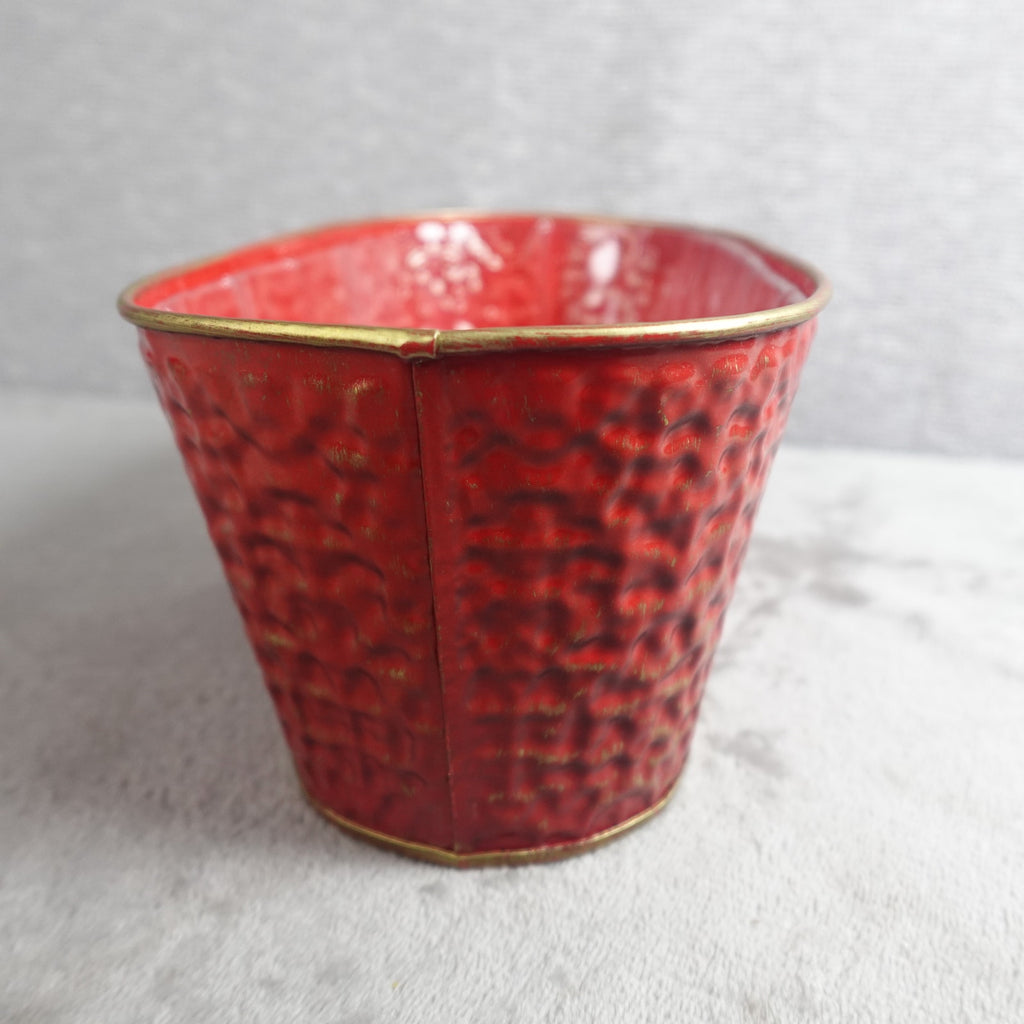 Textured Red Metal Oval Planter Flower Pot Window Box Decorative Cachepot