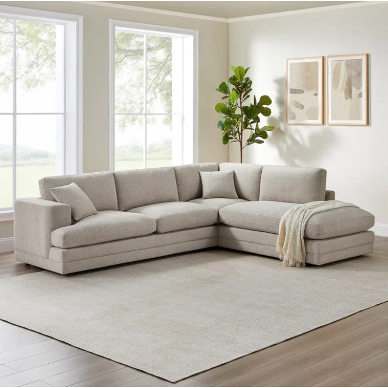 Aiden & Ivy Derry Sectional Sofa Beige Fabric L-Shaped Couch New