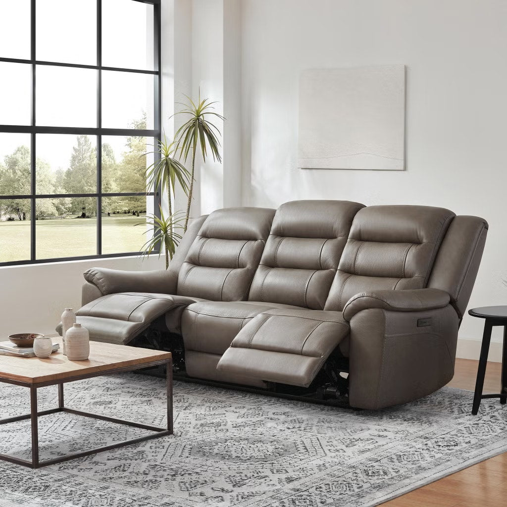 Mason Leather Power Reclining Sofa with Power Headrests - Taupe
